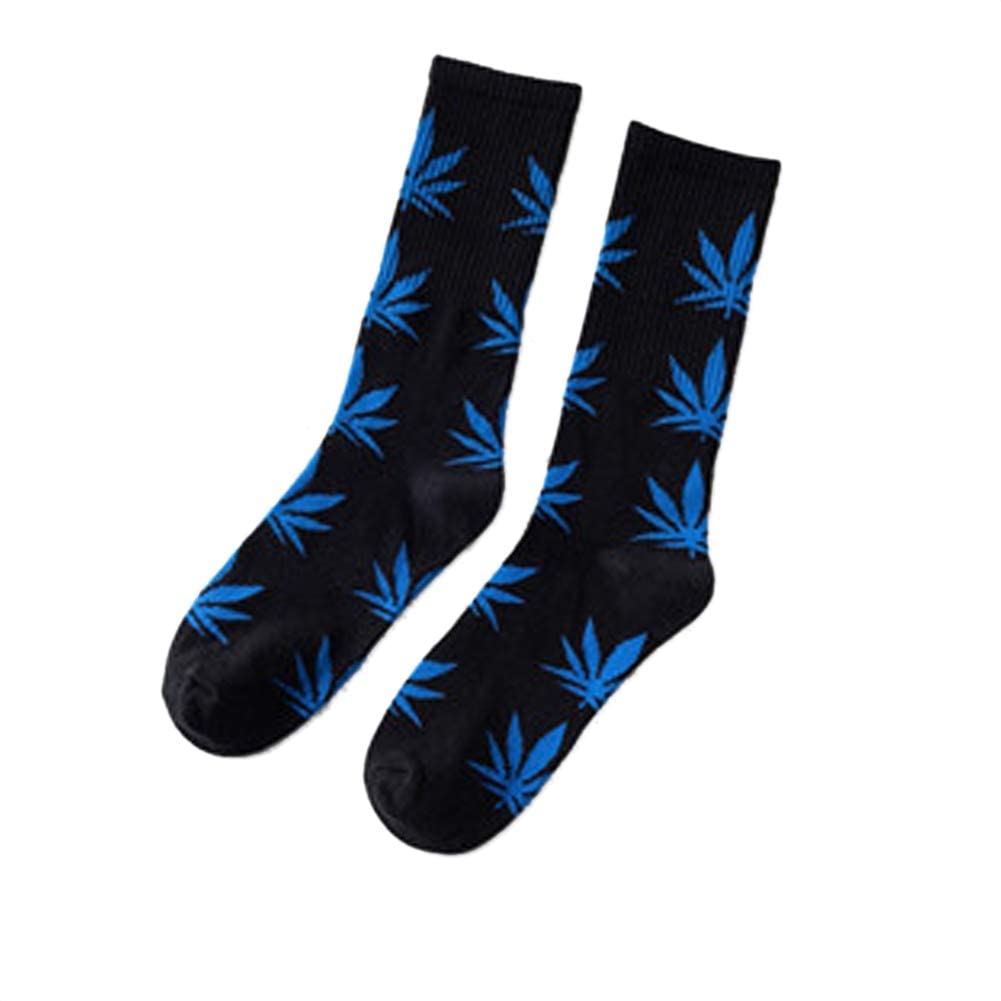 ASWER Men's Marijuana Leaf Print Cotton Athletic High Crew Socks (1 Pair) - Comfortable & Breathable for Sports, Casual Wear & Festival Outfits