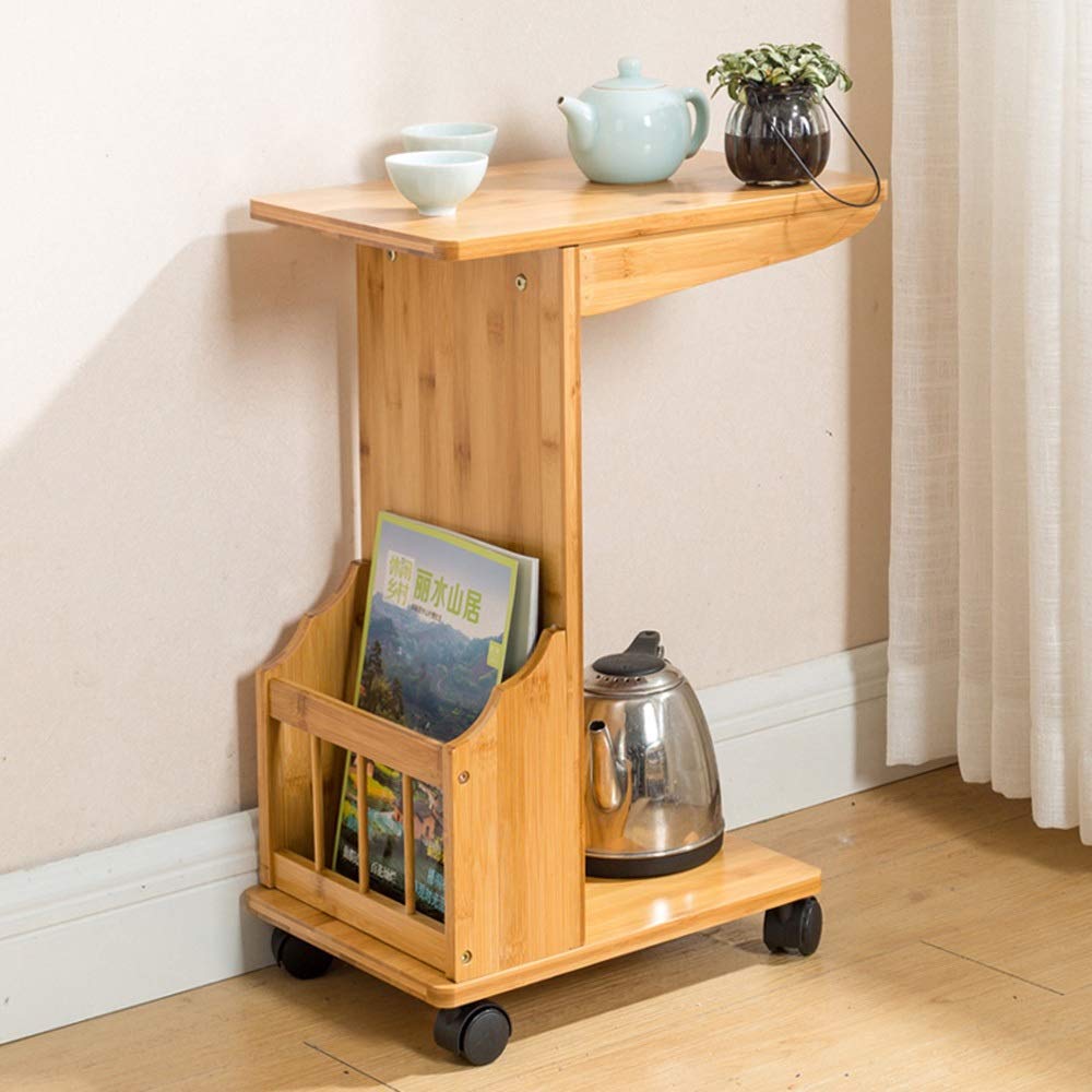 360° Rotating Sofa Side Table with 2 Storage Shelves & 4 Wheels - Modern Coffee Table for Living Room, Bedroom, Office - Perfect for Holding Drinks, Books, Laptop & Decor