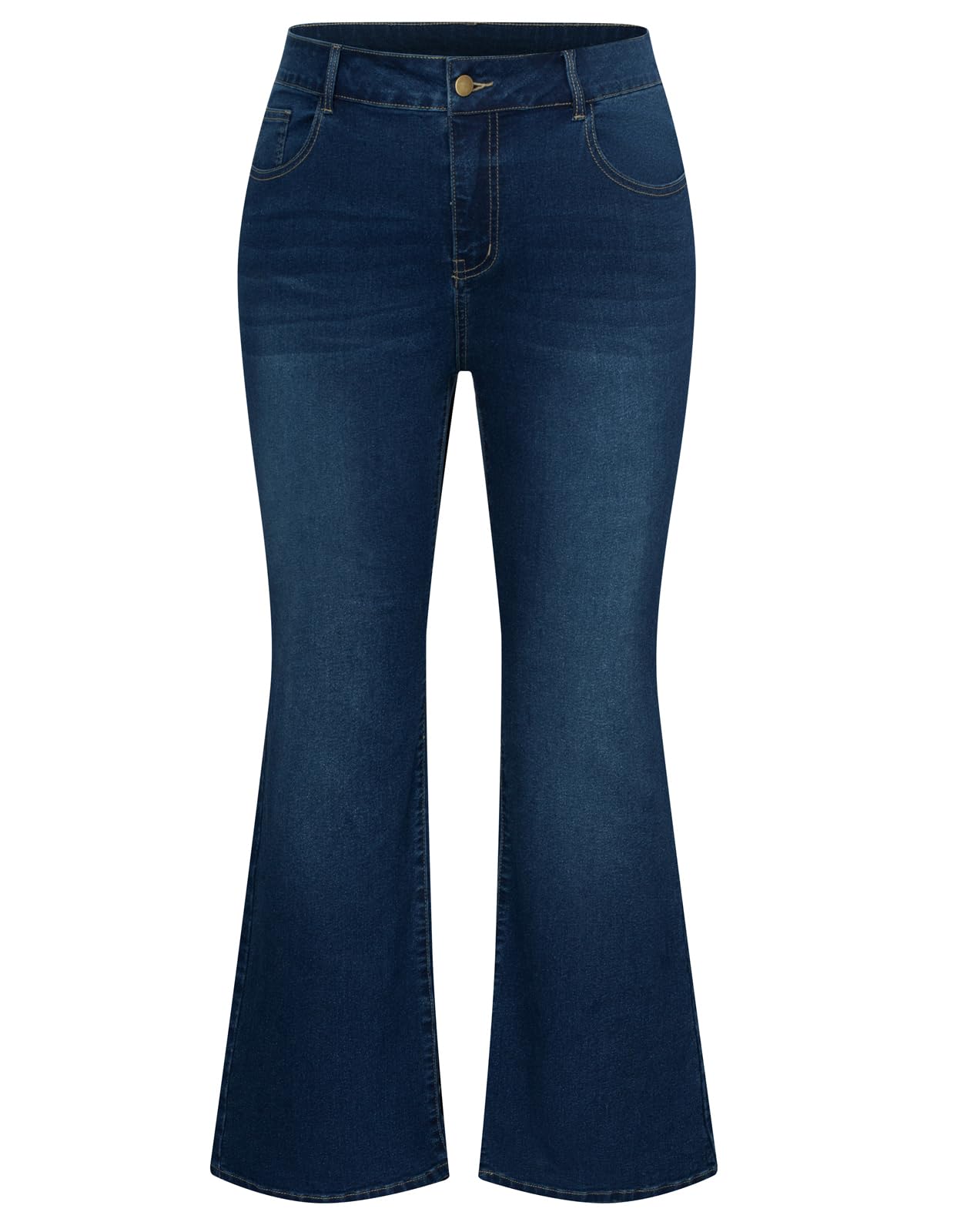 Hanna Nikole Women's Plus Size High Waisted Flared Jeans - Stretchy Bell Bottom Denim Pants with Pockets for Casual & Retro Style Outfits