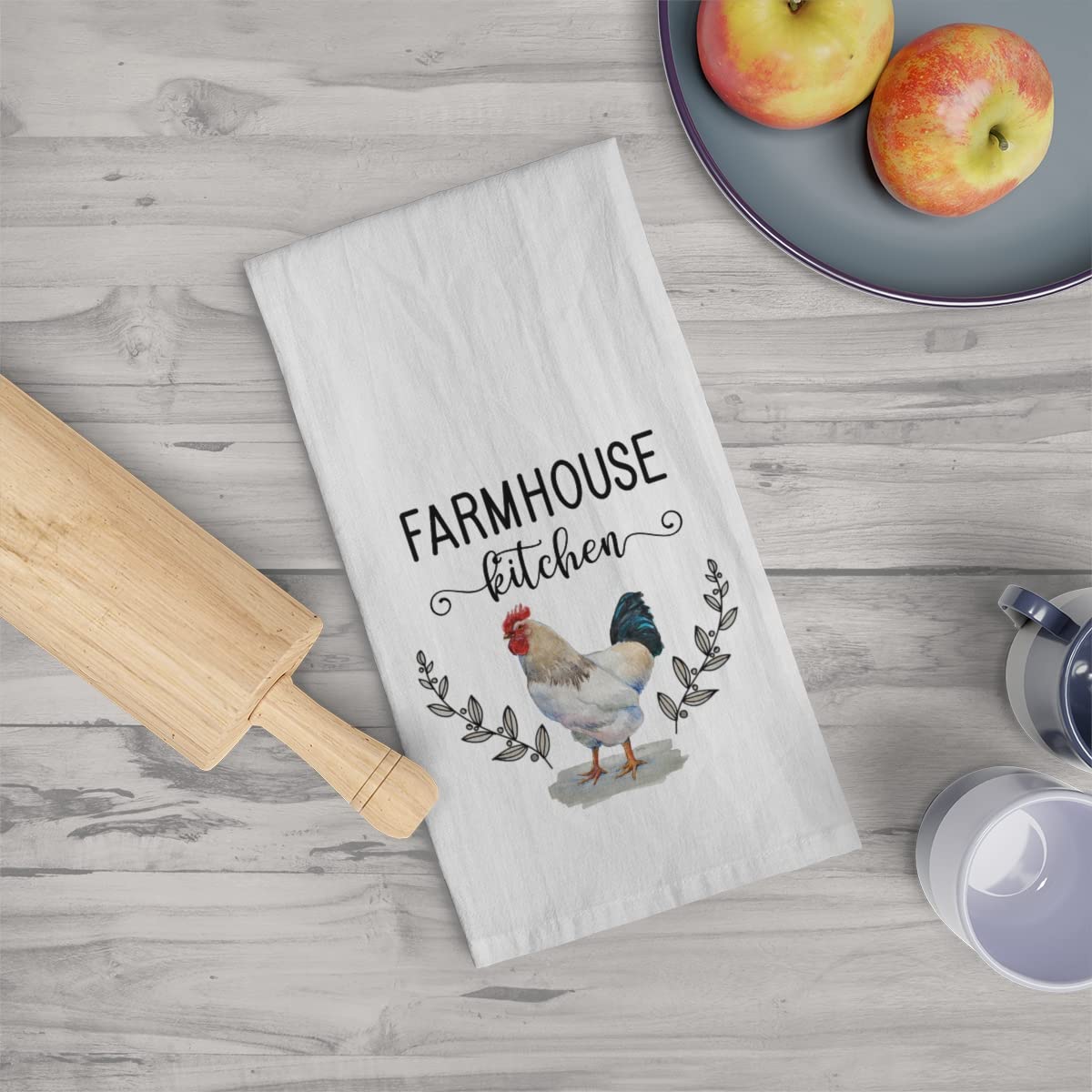 Vintage Watercolor Painted Farmhouse Rooster Tea Towel - Cotton Kitchen Dish Towel for Drying Dishes, Decor & Country Style Home