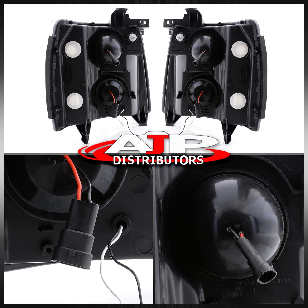 AJP Distributors LED DRL Black Housing Clear Side Reflector Headlights & Red LED Tube Brake Tail Lights Compatible with Chevy Silverado 2007-2013 | Upgrade for Night Driving & Enhanced Visibility