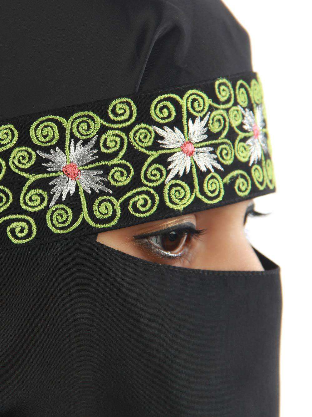 Black Embroidered Crepe Niqab for Women - Islamic Face Veil with Elegant Design - Perfect for Prayer, Modest Fashion, and Special Occasions