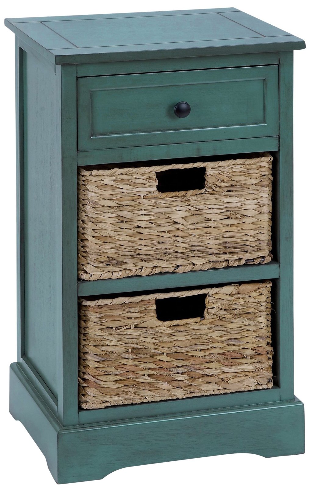 Urban Designs 3-Drawer Teal Malibu Nightstand with Wicker Baskets - Modern Bedside Table for Bedroom, Guest Room, or Dorm - Perfect for Storage and Organization