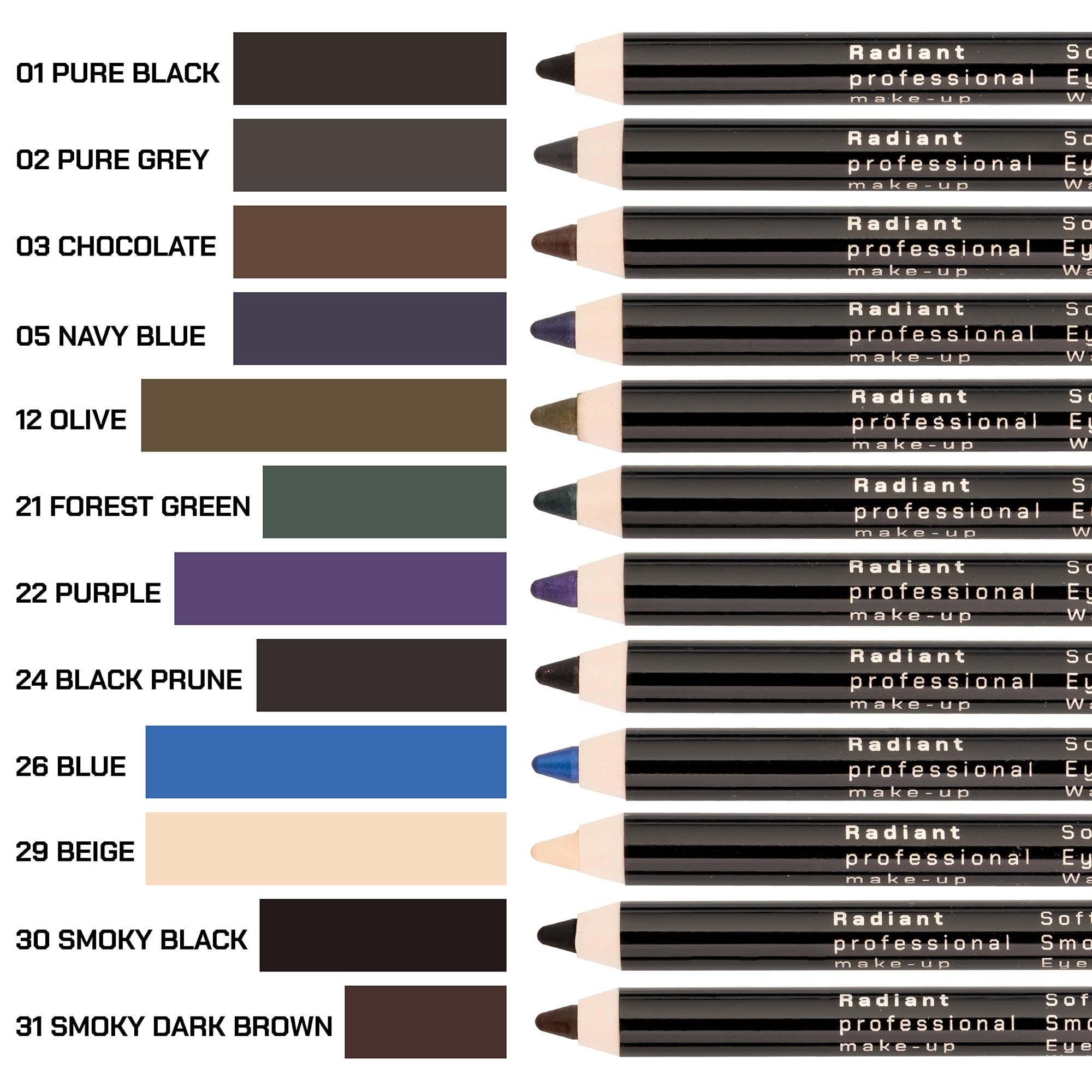Radiant Professional Waterproof Eyeliner Pencil - Smudge Proof Long Lasting Eye Liner for Women - Pure Grey (02) - Perfect for Smoky Eyes & Waterline Makeup - Great for Daily Use, Parties & Special Occasions