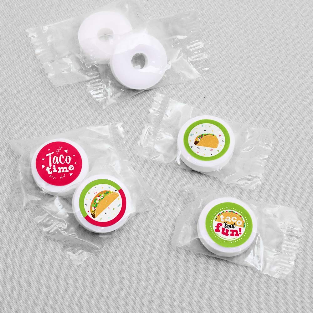 Big Dot of Happiness Taco ‘Bout Fun - 108 Round Mexican Fiesta Candy Stickers for Chocolate Favors - Perfect for Birthday Parties, Cinco de Mayo Celebrations & Taco Themed Events