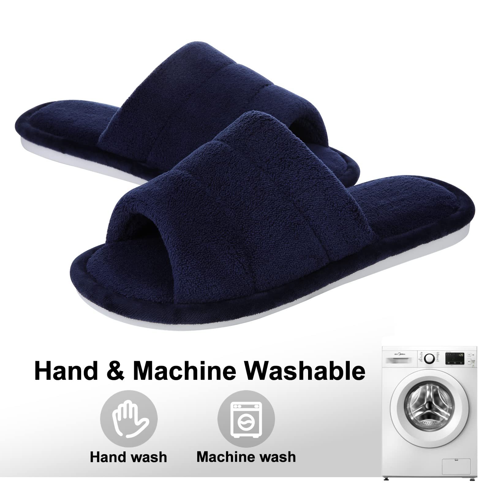 Shevalues Women's Terry Cloth Open Toe Slippers with Memory Foam - Soft & Comfortable Slip-On House Shoes for Indoor Relaxation, Spa Days & Cozy Lounging at Home