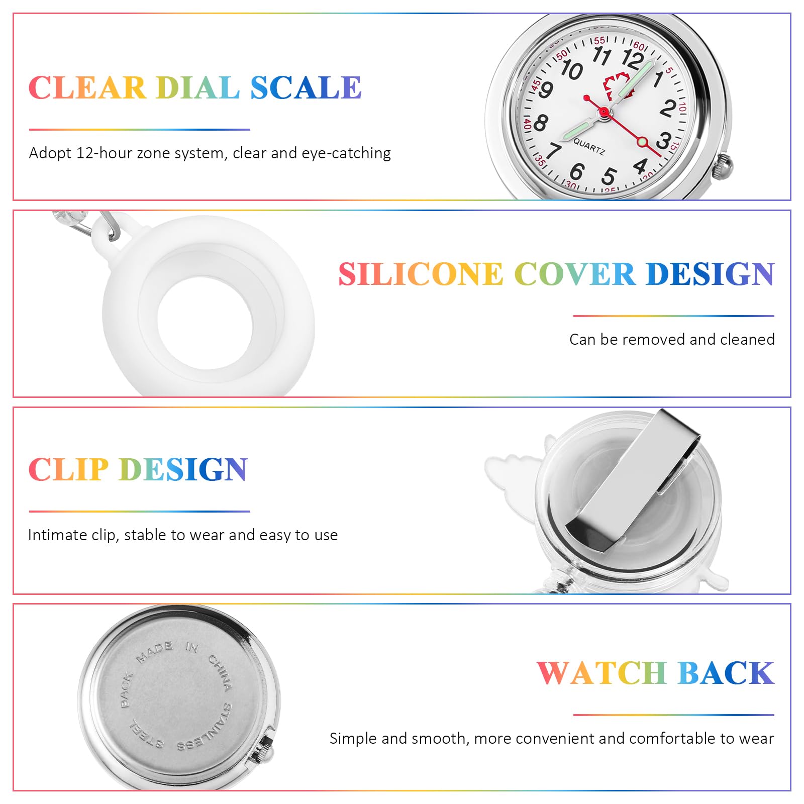 **Hemobllo Retractable Nurse Watch - Cute Cartoon Rainbow Silicone Clip-On Watch with Luminous Dial for Nurses & Doctors | Perfect for Hospital Shifts, Medical Professionals & Healthcare Workers**