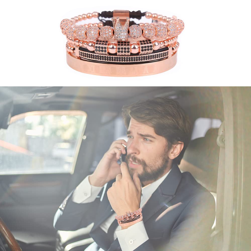 Men's Beaded Bracelet with Micro Pave Zircon - Stainless Steel Cuff Bangle for Men & Women - Perfect for Casual Wear, Gifts & Special Occasions