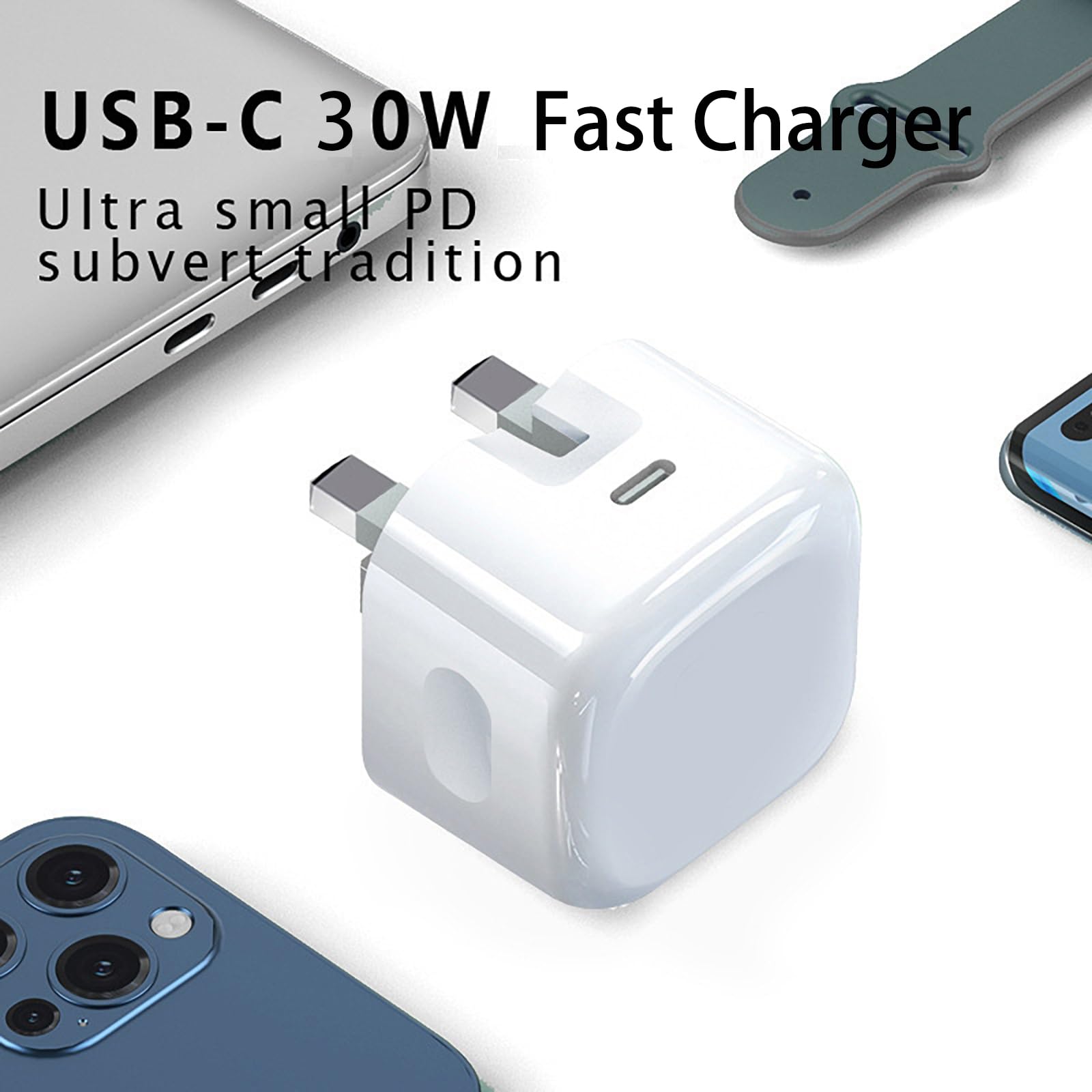 30W USB C Fast Charger Plug for iPhone 16/16 Plus/16 Pro Max, iPad Pro/Air/mini - PD Wall Charger with 2M Type C Cable | UK Power Adapter | Perfect for Travel, Office & Home Charging
