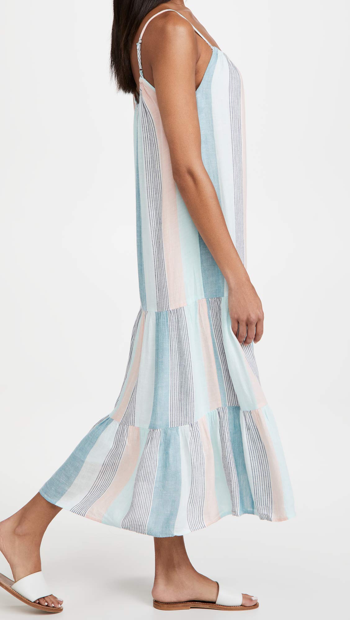 Women's Adora Linen Blend Striped Midi Dress - Comfortable Summer Casual Dress for Beach, Vacation & Everyday Wear