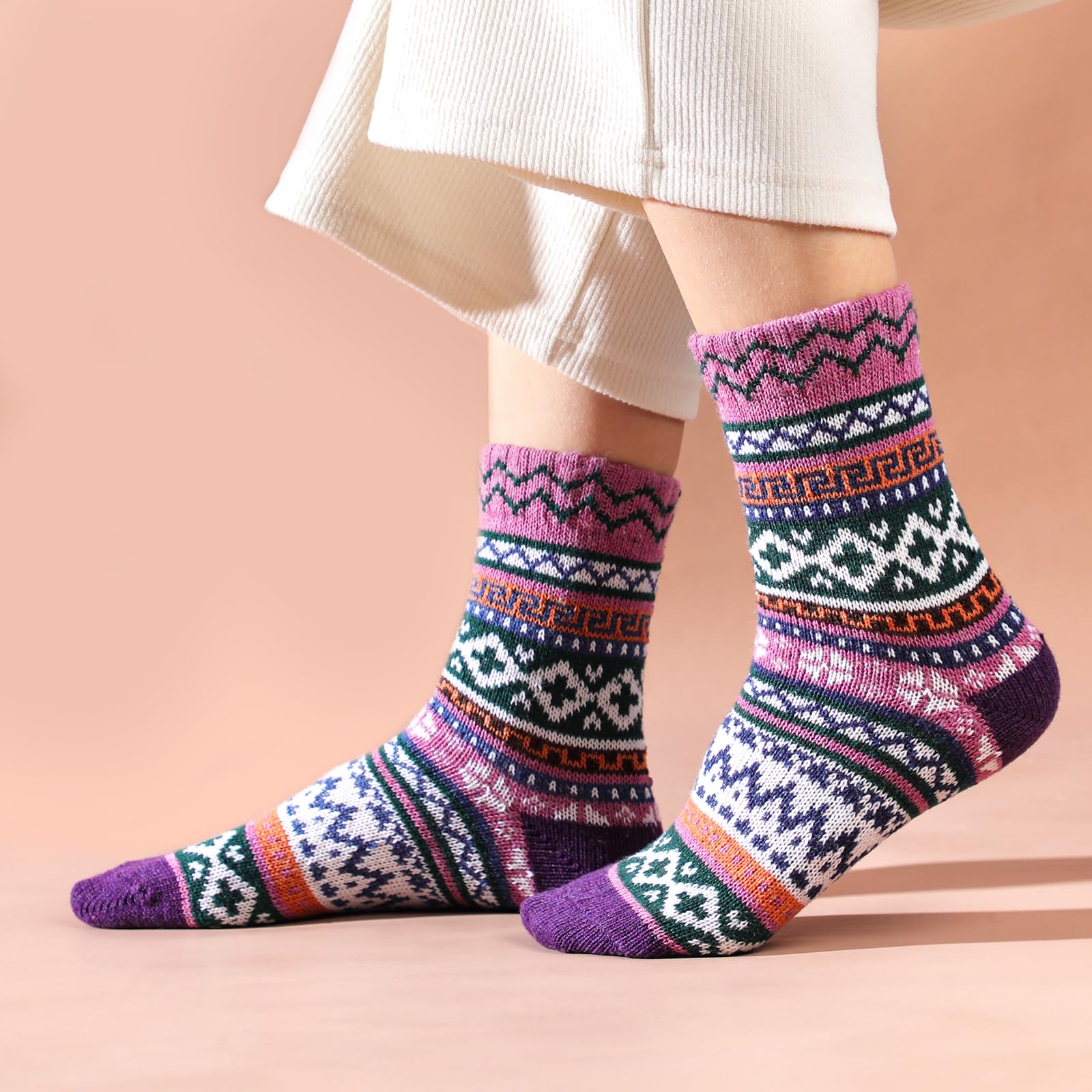 5 Pairs Warm Winter Wool Socks for Women & Men - Soft Cozy Knit Thermal Socks - Perfect for Hiking, Snow Boots & Cold Weather Gifts
