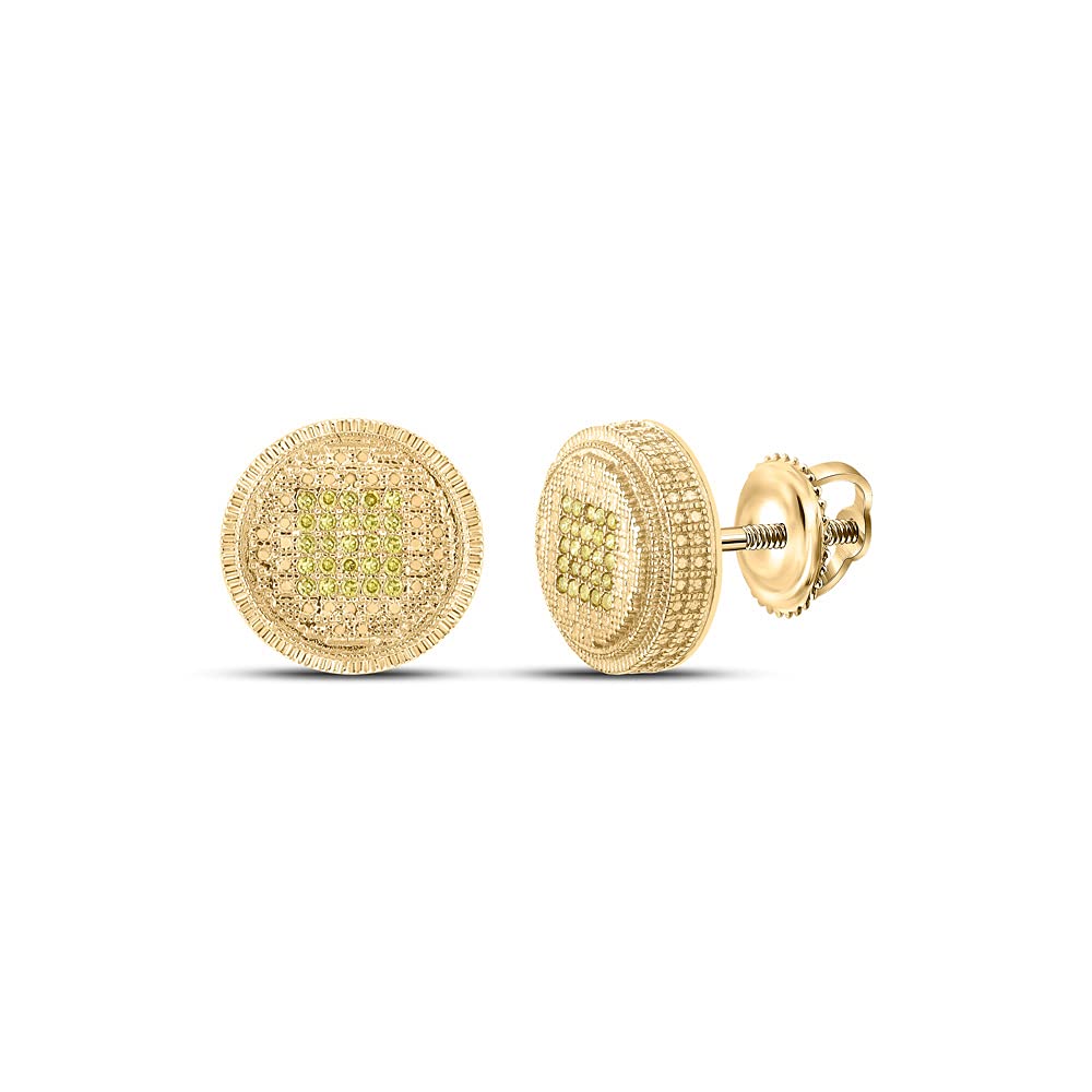 Dazzlingrock Sterling Silver Men's Round Yellow Enhanced Diamond Stud Earrings 1/6 Cttw - Perfect for Gifts, Weddings & Special Occasions