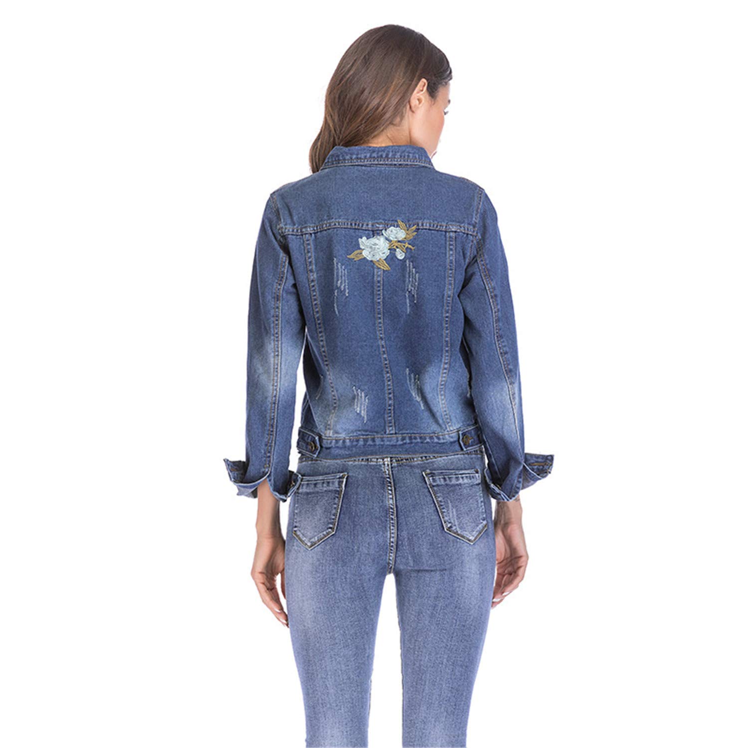 Andongnywell Women's Embroidered Floral Denim Jacket - Stylish Casual Jean Jacket for Spring & Fall | Perfect for Outdoor Activities, Dating & Street Fashion