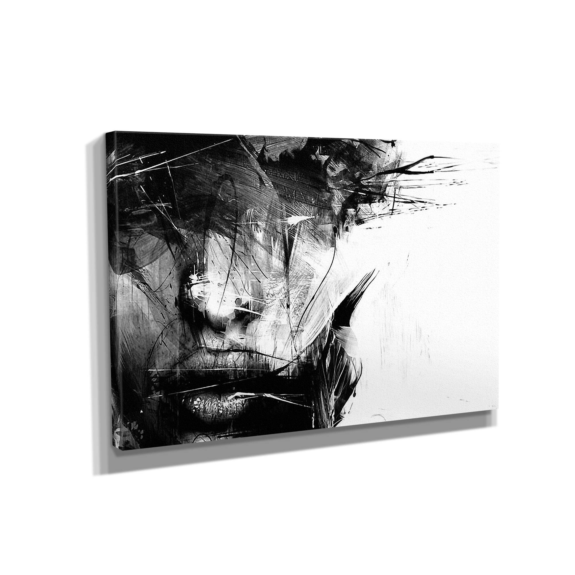 Abstract Black and White Female Face Canvas Wall Art - Modern Home Decor Painting (45x30 Inch Gallery Wrapped) for Living Room, Bedroom & Office Decor