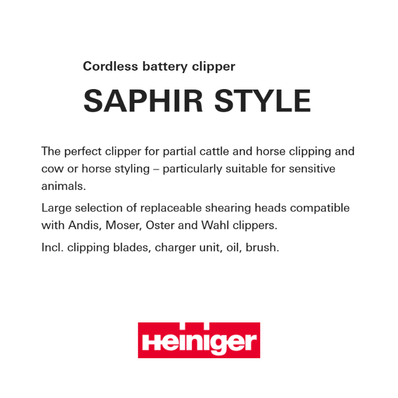 Heiniger Saphir Style Cordless Dog Grooming Clipper with Single Battery (154500) - Professional Pet Hair Trimmer for Home & Salon Use