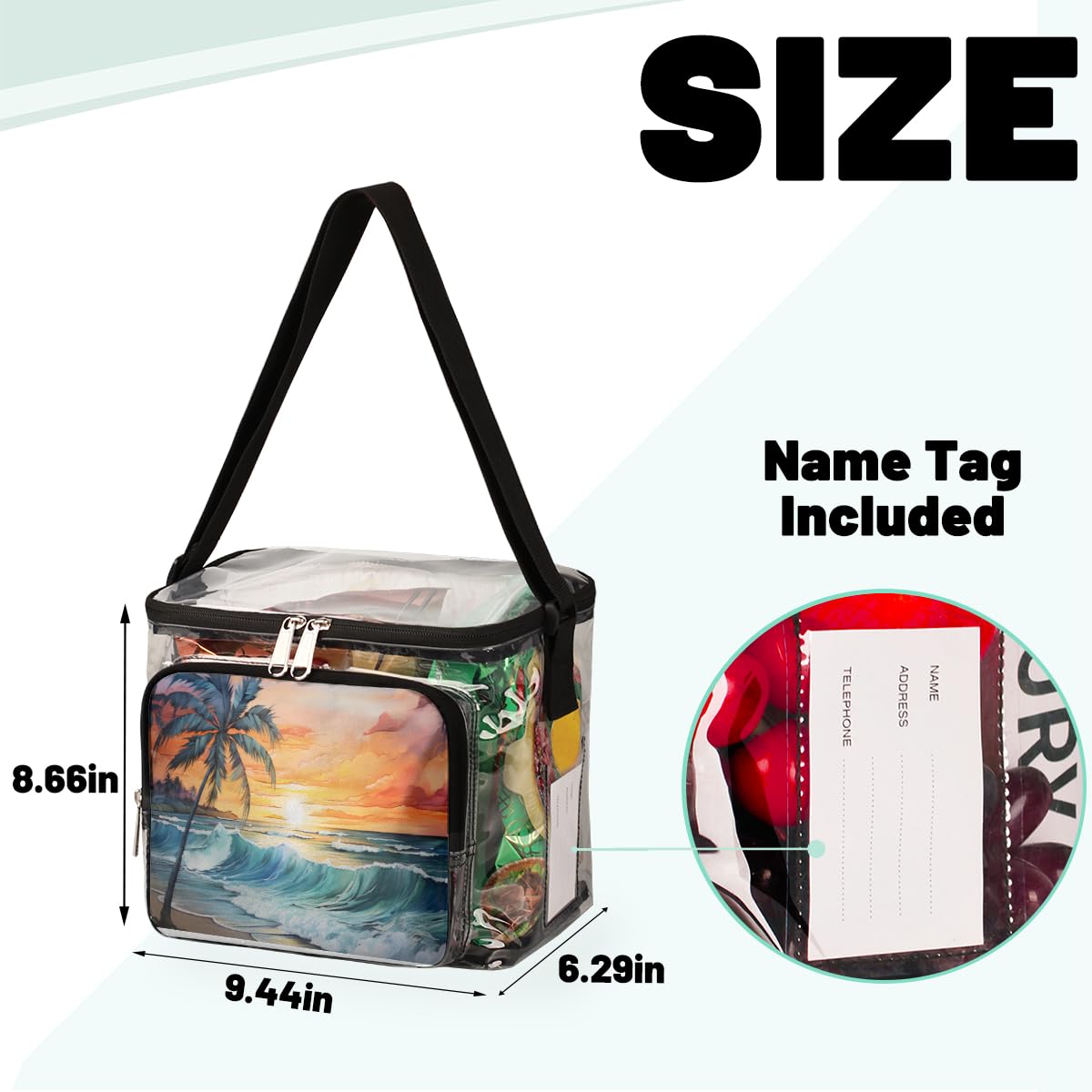 GzLeyigou Clear Tote Bag with Handles - Tropical Palm Tree Design Transparent Crossbody Shoulder Bag for Lunch, Beach, Travel | Stadium Approved for Concerts, Sports Events, Picnics & Outdoor Activities | Summer Sunset Theme Fashion Accessory