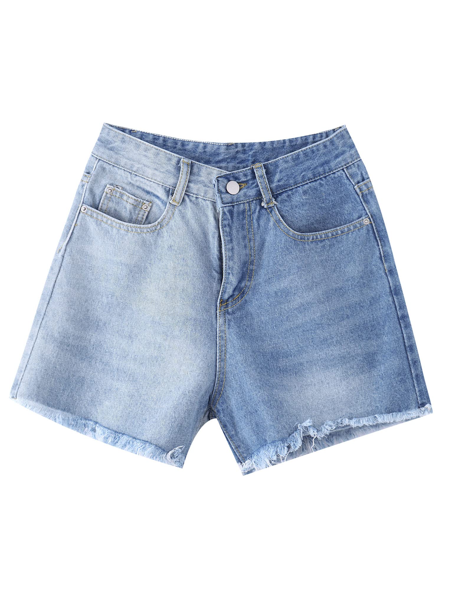 Women's Light Blue Denim Shorts - High Waisted Raw Hem Summer Casual Shorts for Juniors | Perfect for Beach, Travel & Everyday Wear
