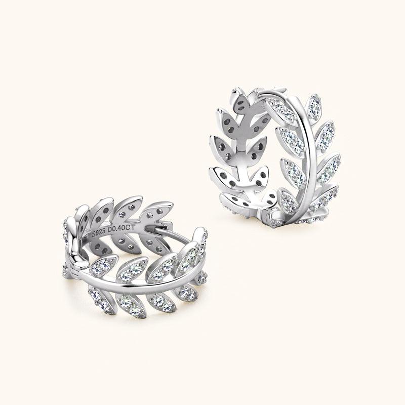 Vitality Leaf Premium Moissanite Hoop Earrings for Women - 14K Gold Plated Hypoallergenic Dainty Stud Earrings - Perfect for Weddings, Parties & Everyday Wear