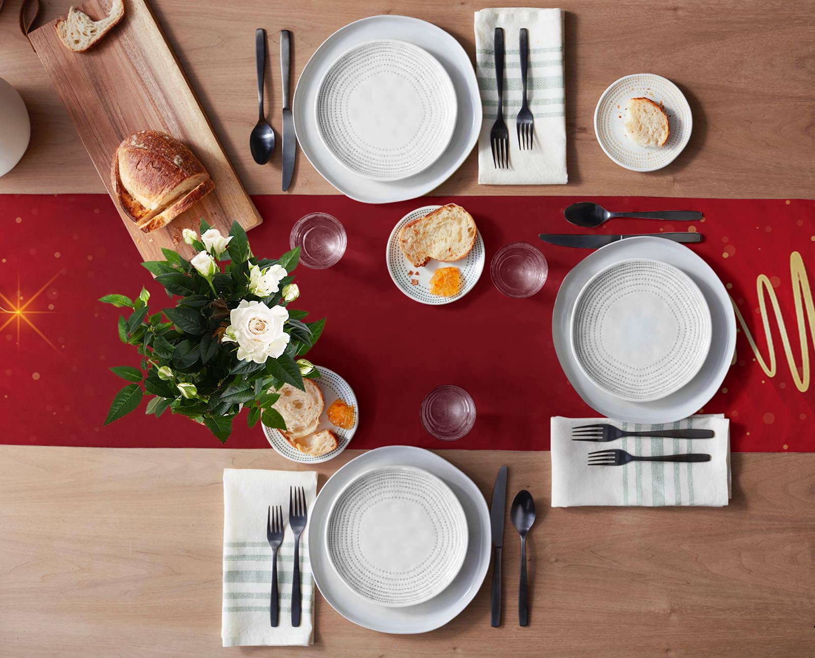 Lilmeme 108-Inch Christmas Tree Table Runner - Farmhouse Style Holiday Decor for Weddings, Coffee Tables & Parties - Heat Resistant Red Table Linen (13x108 inches) - Perfect for Indoor/Outdoor Christmas Celebrations & Home Decor