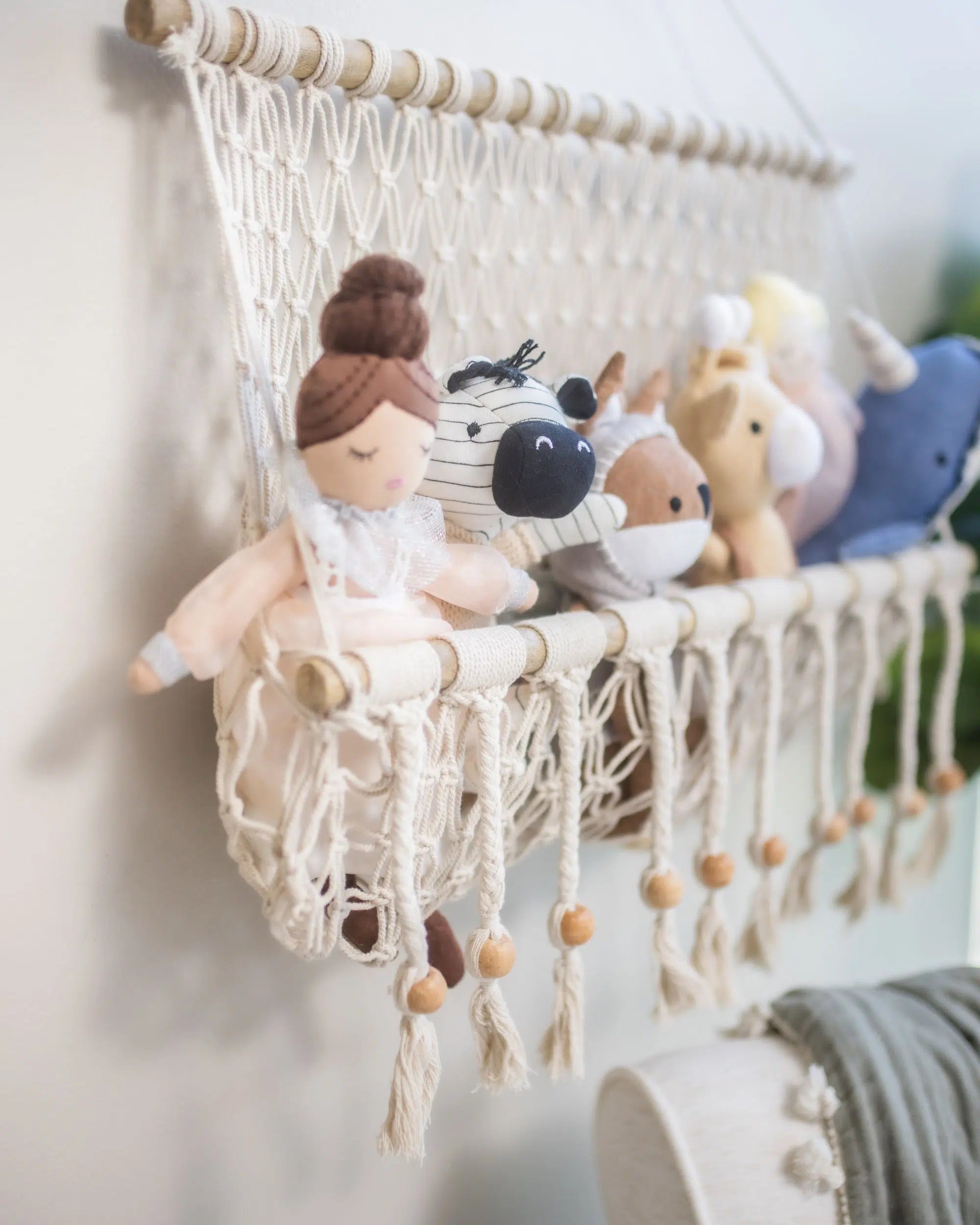 Macrame Wall Hanging Decor - Handmade Baby Willow Crane Boho Nursery Storage Basket - Perfect for Nursery, Bedroom, or Boho Home Decor