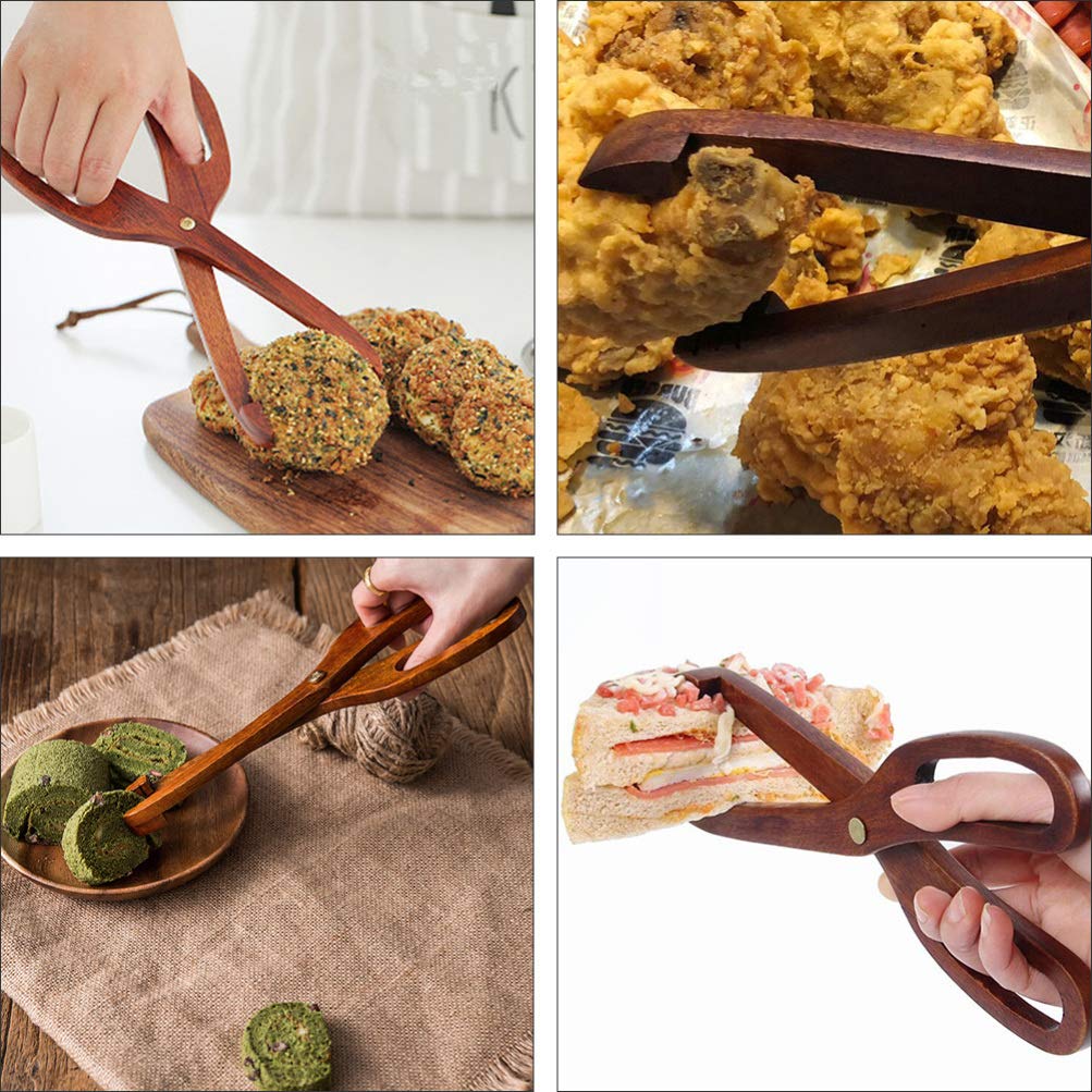 Hemoton Wooden BBQ Grill Tongs - 1pc Bread Clip, Meat Clamp & Serving Tongs for Barbecue, Baking & Dessert - Perfect for Grilling, Camping & Kitchen Use