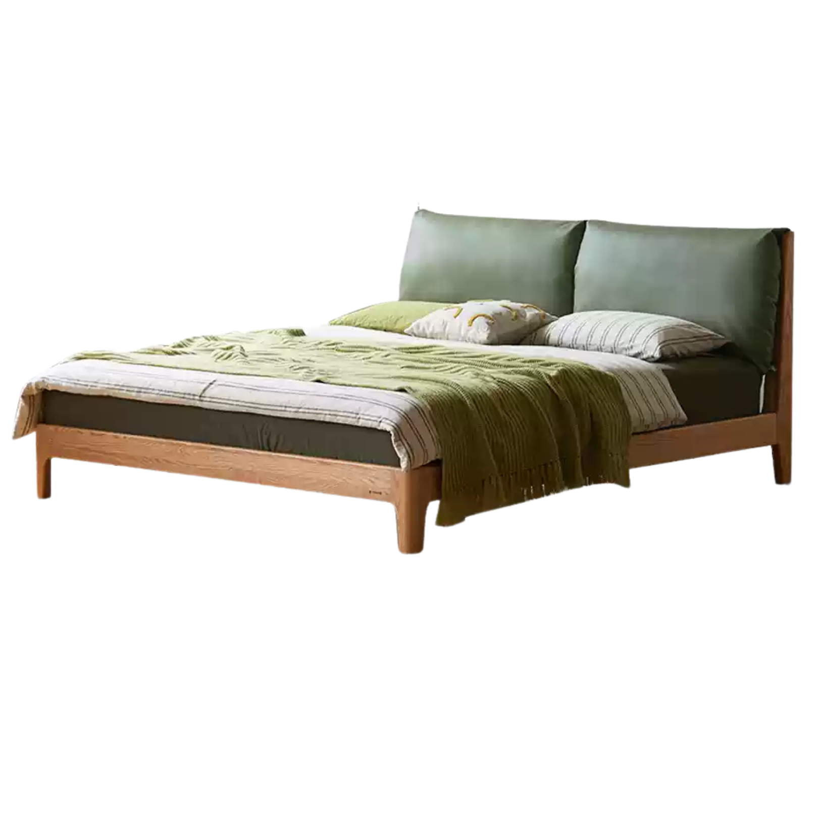 Natural Wood Color Oak soft back bed ecological cloud leather (spring green)