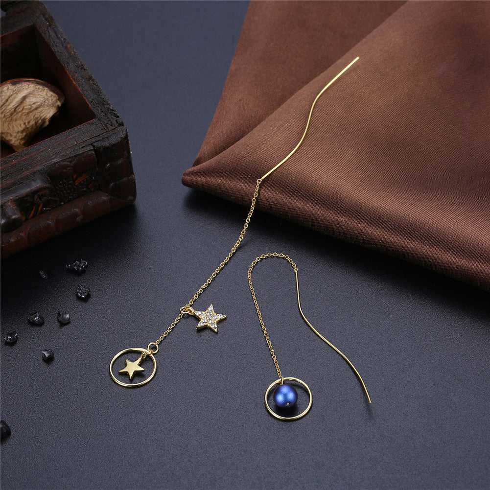 18K Gold Plated 925 Sterling Silver Star Threader Earrings with Swarovski Crystals | Dangle Drop Earrings for Women | Perfect for Parties, Weddings & Everyday Wear
