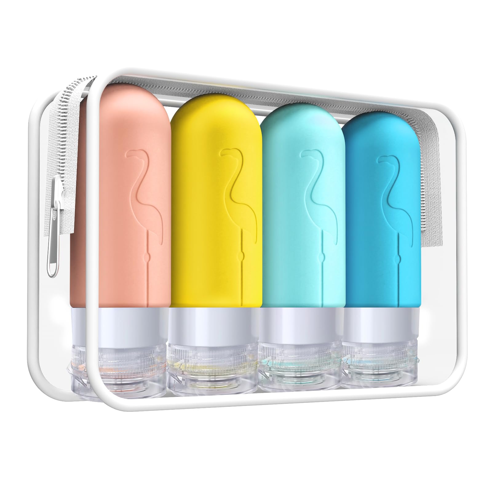 TSA Approved Leak Proof Travel Bottles Set - 4 Pack Silicone Refillable 3oz Containers for Shampoo, Conditioner & Lotion | Portable Toiletries Accessories for Vacation, Gym & Airplane Travel