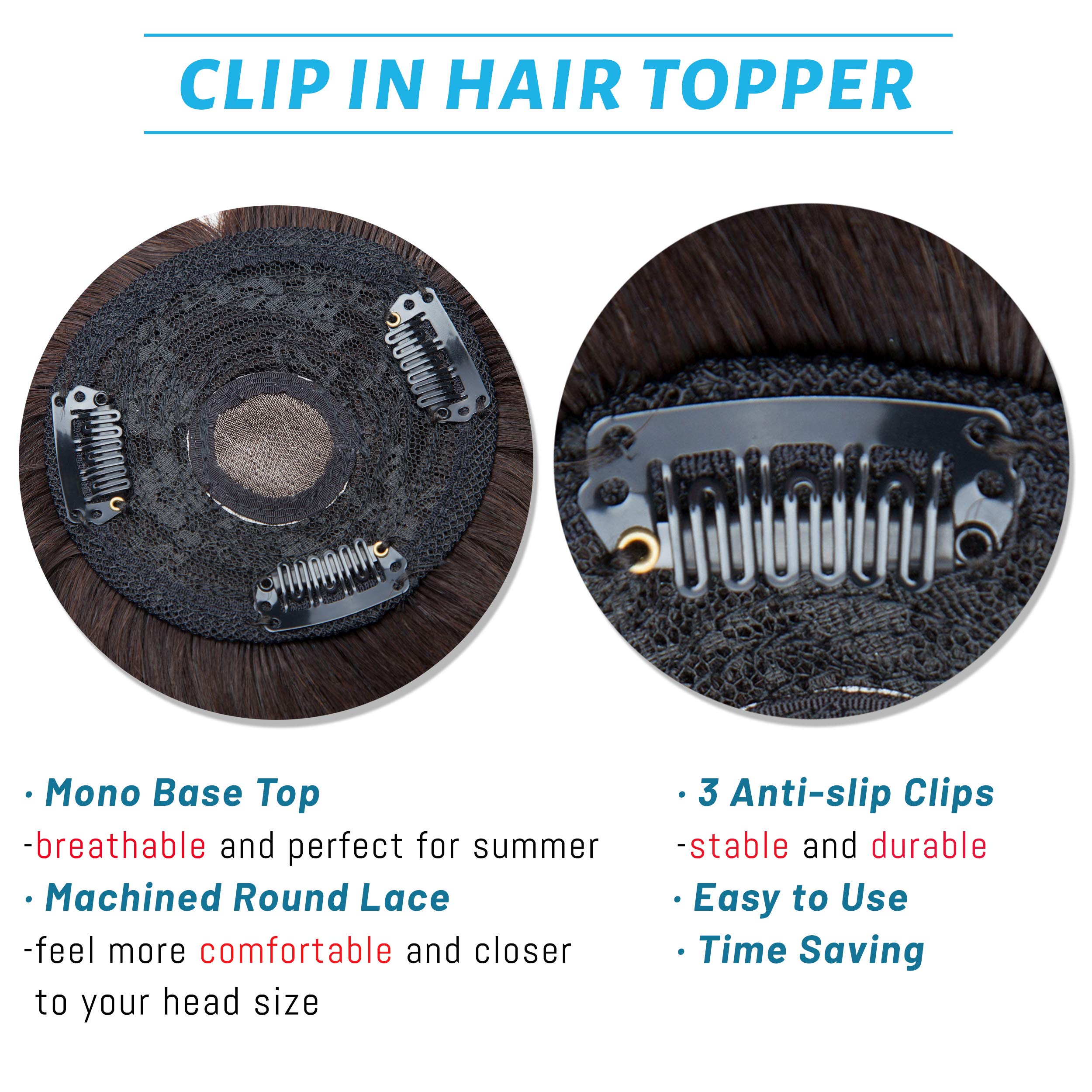 150% Density Human Hair Toppers with Bangs - S-noilite Mono Base Clip-in Hairpiece for Women (14 Inch, 38g, Dark Brown) - Perfect for Thinning Hair, Gray Coverage & Hair Loss - Ideal for Daily Wear, Special Occasions & Styling