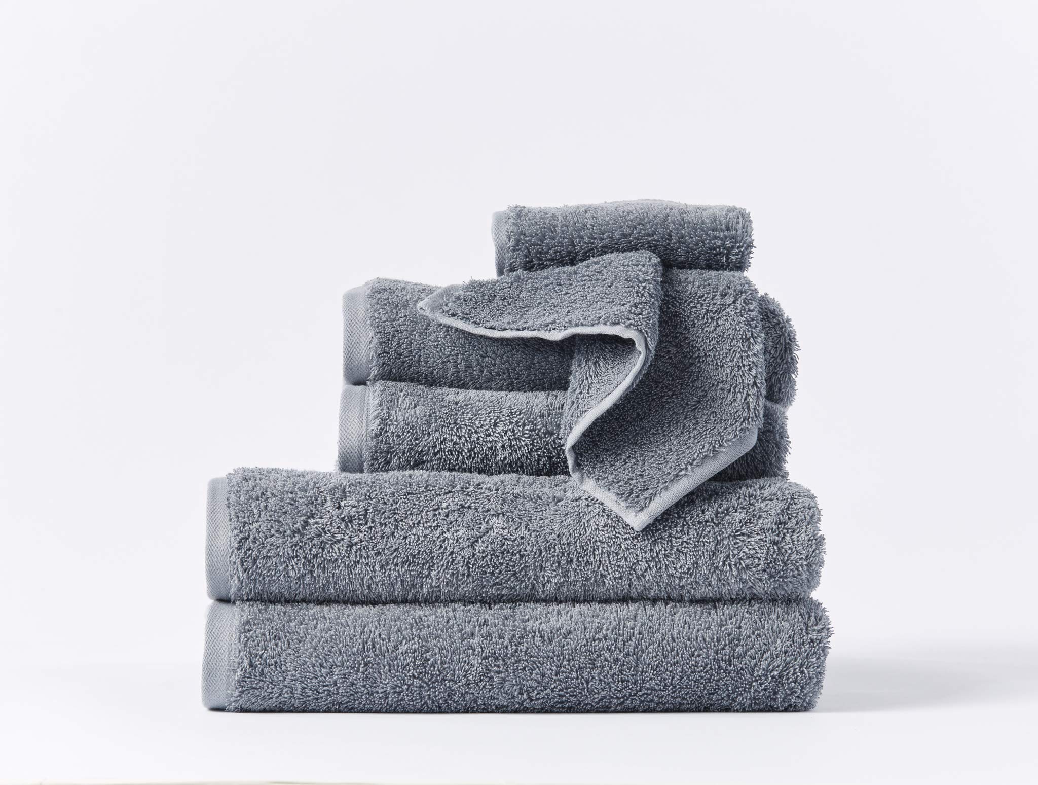 Organic Cotton Bath Towel Set - Coyuchi Cloud Loom 6-Piece Luxury Towels (Steel Blue) for Spa, Beach & Home Use