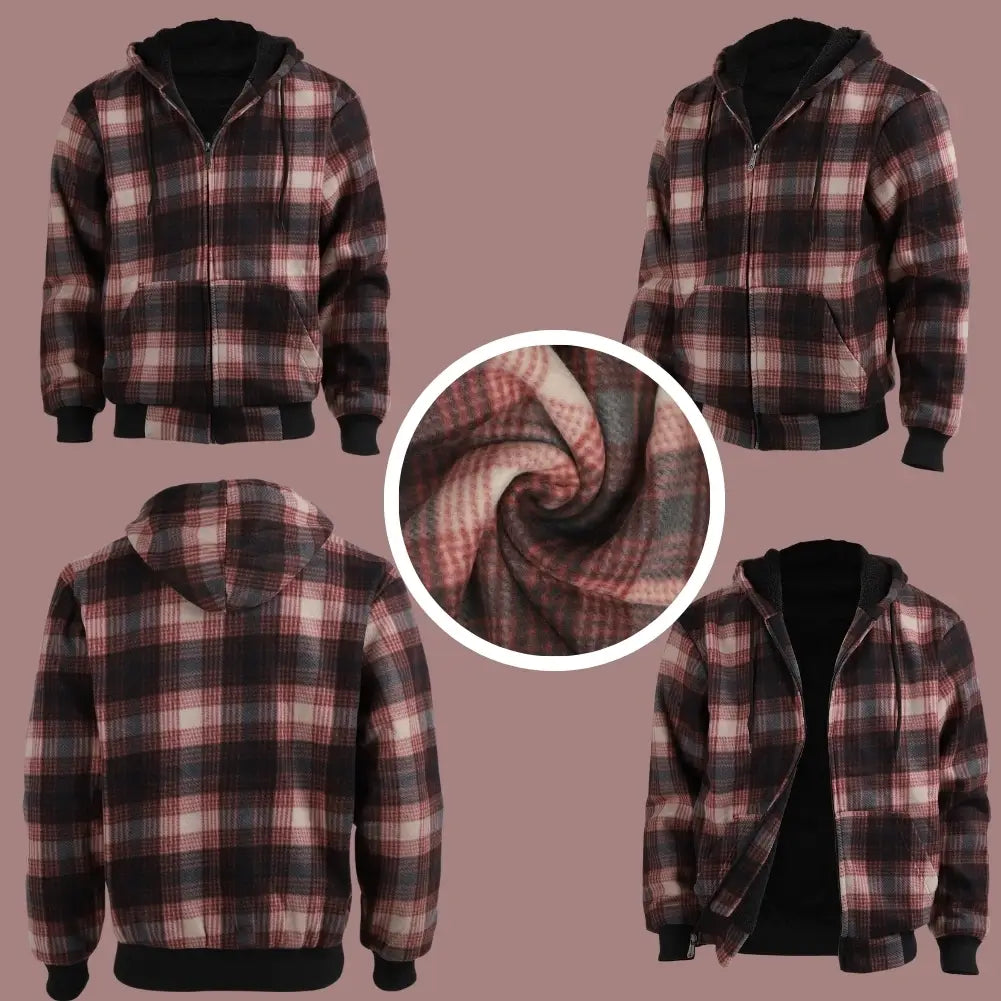Men's Plaid Sherpa Lined Sweatshirt - Warm Flannel Shirt Jacket for Winter, Cozy Fleece-Lined Pullover for Outdoor Activities & Casual Wear