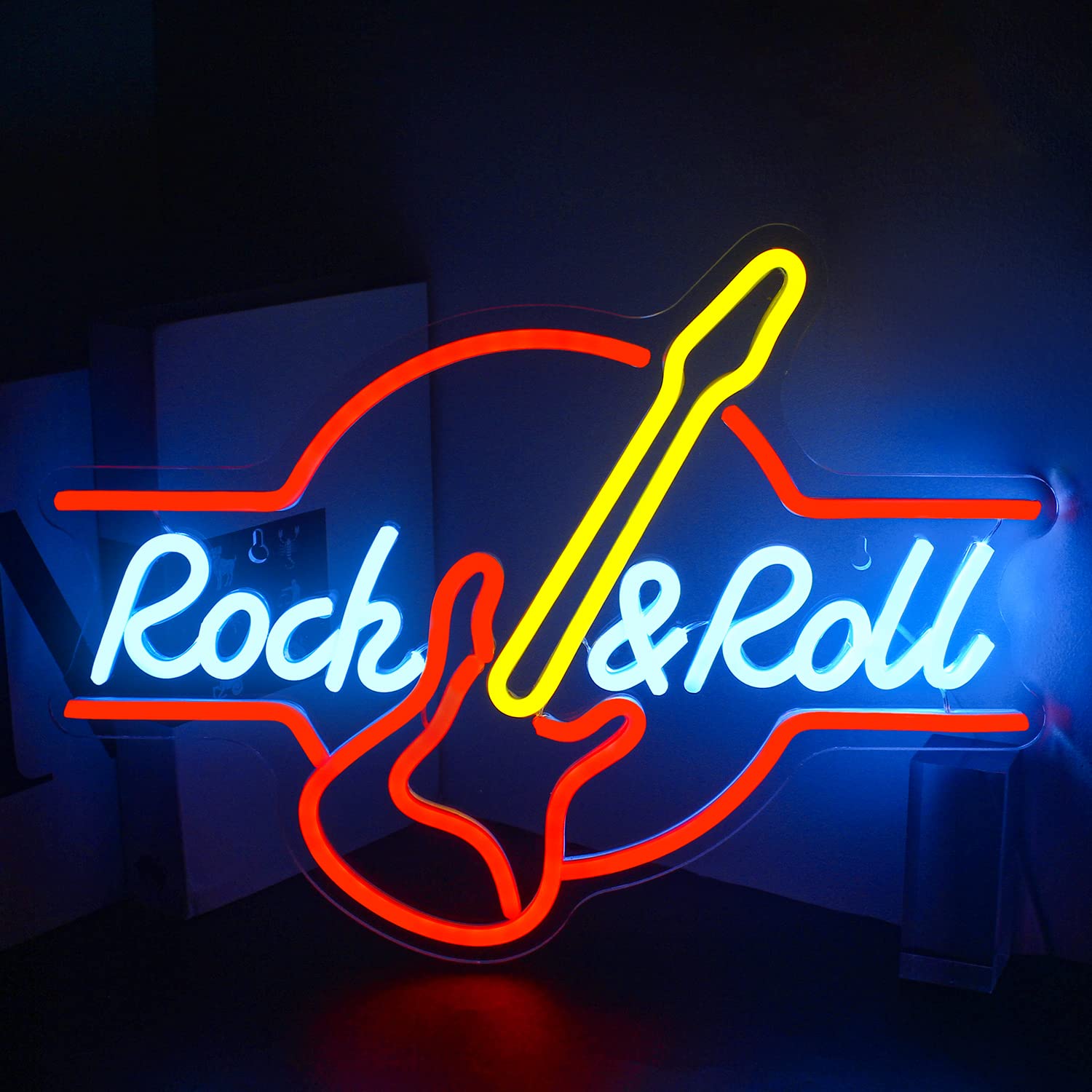 Vintage Guitar Neon Sign - LED Wall Decor for Music Lovers, USB Powered Rock & Roll Light for Bar, Man Cave, Live Music Venues & Home Decor
