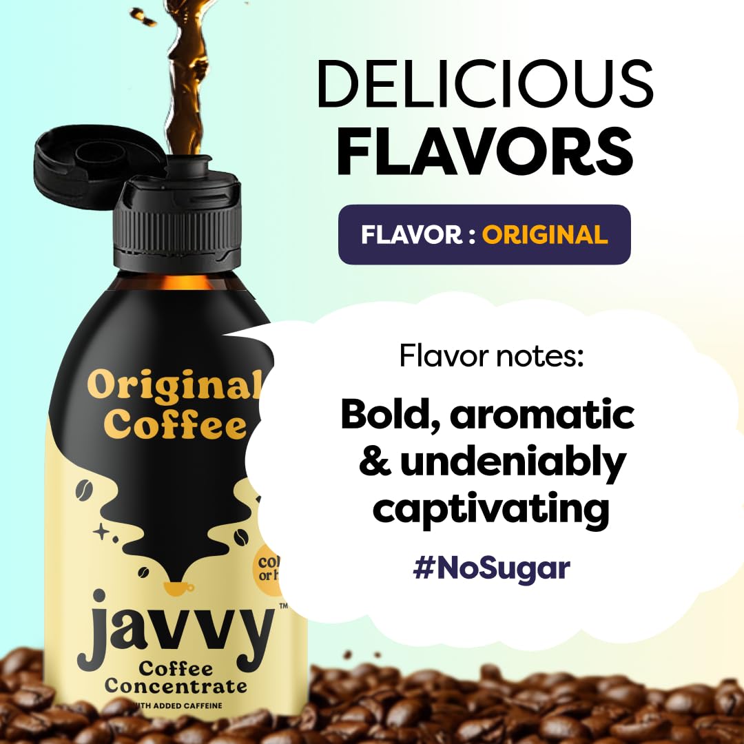 Javvy Coffee Concentrate - Premium Cold Brew Coffee for Hot & Iced Drinks | Original & Caramel Flavors | Perfect for Home, Office & Travel | Instant Coffee Solution for Busy Lifestyles