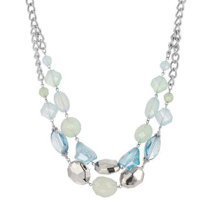 1928 Jewelry Aqua and Mint Green Faceted Beaded 2-Row Necklace with 18