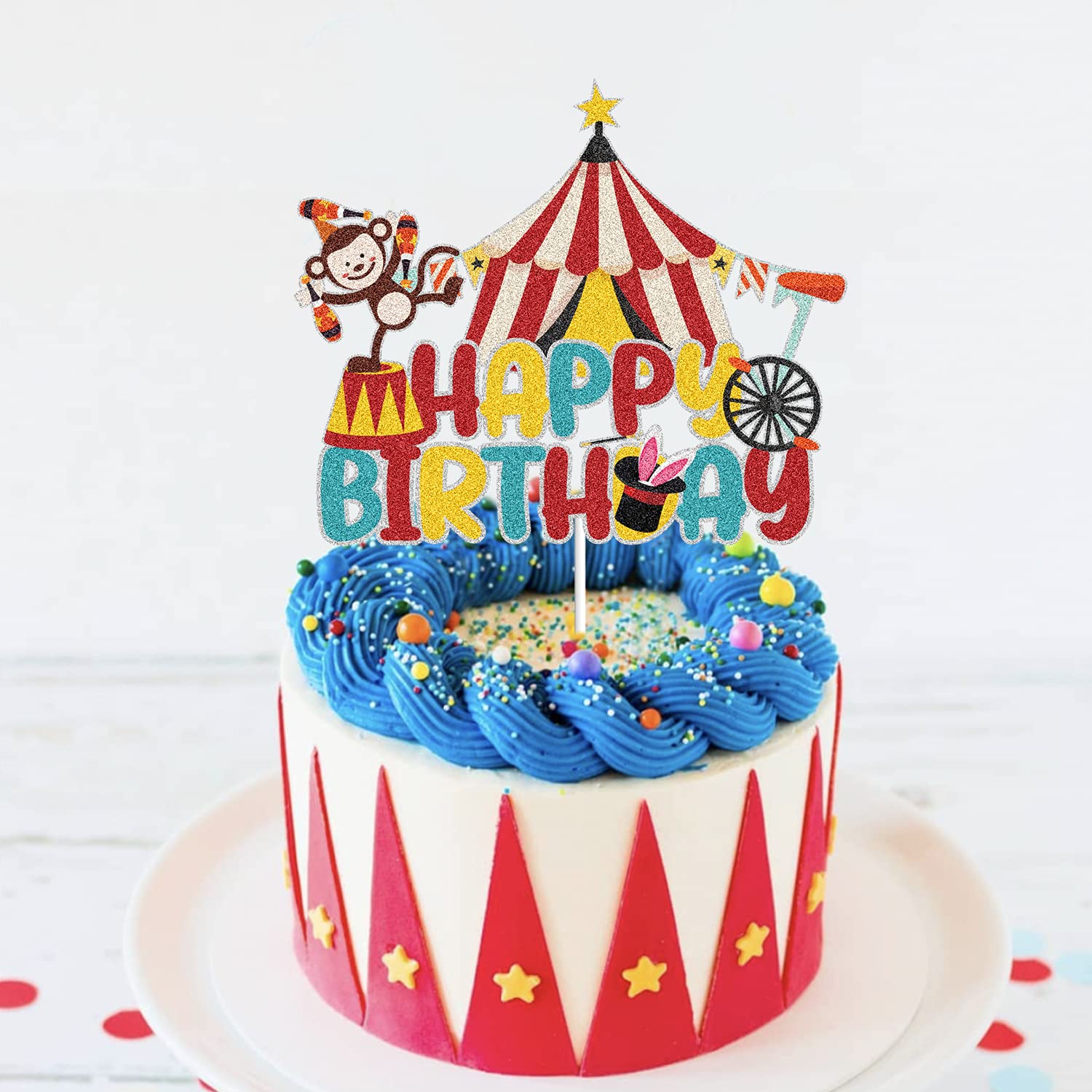 Circus Happy Birthday Cake Toppers - Carnival Themed Party Decorations for Kids Birthday Supplies | Perfect for Birthday Cakes, Cupcakes & Party Favors