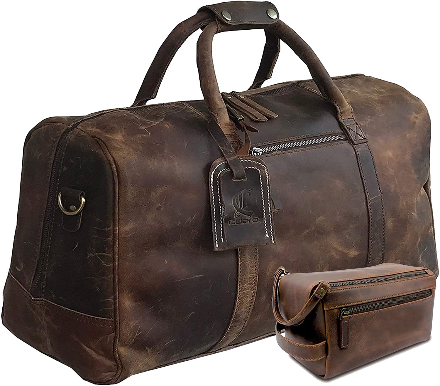 Premium Genuine Buffalo Leather Travel Duffle Bag for Men - Large Weekender Overnight Gym Bag with Toiletry Combo | Durable Sports Duffel for Business Trips, Gym Workouts & Weekend Getaways