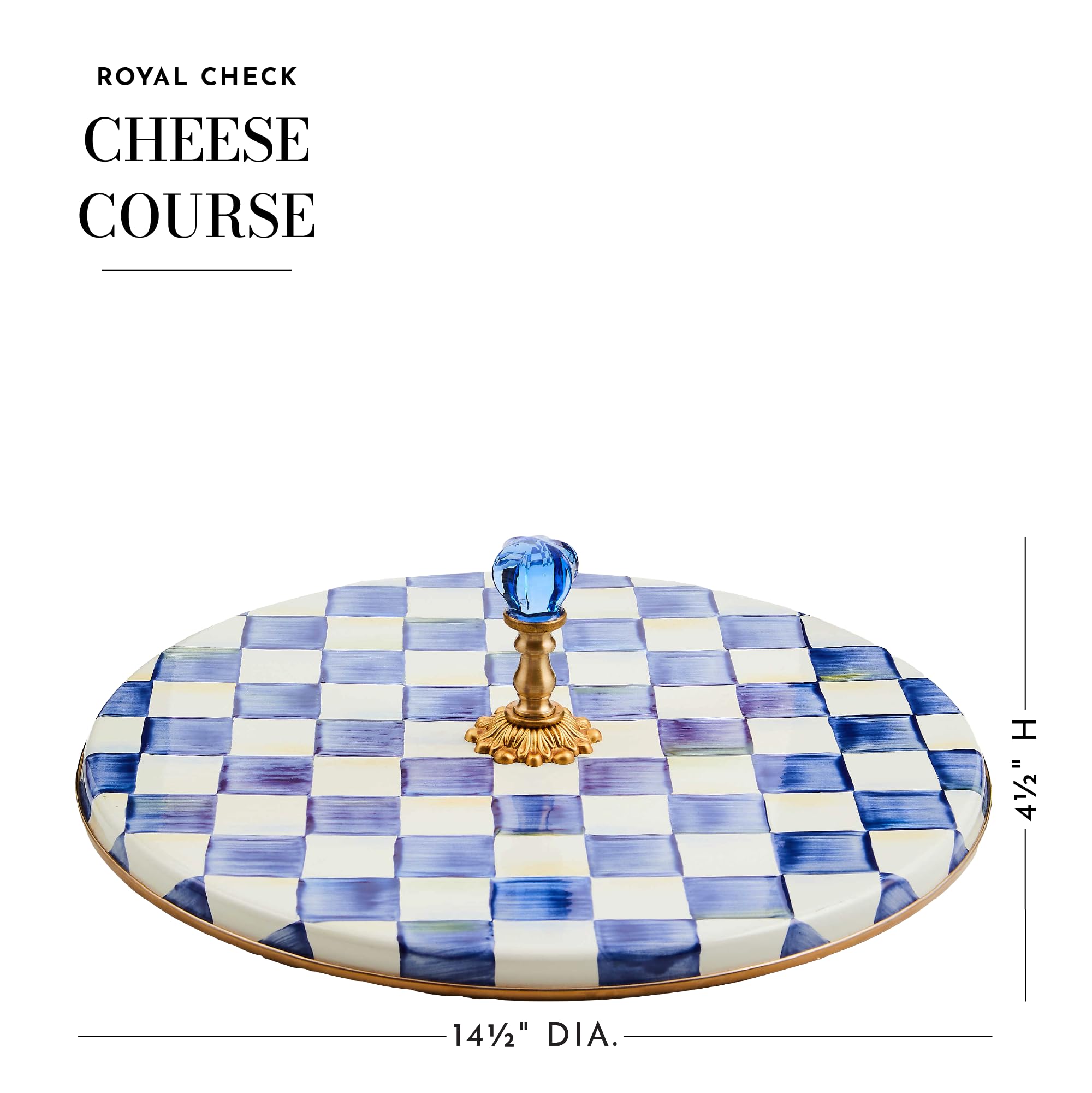 MACKENZIE-CHILDS Blue-and-White Royal Check Cheese Board Set - Elegant Charcuterie Serving Tray for Cheese, Crackers & Charcuterie - Perfect for Dinner Parties, Wine Nights & Holiday Entertaining