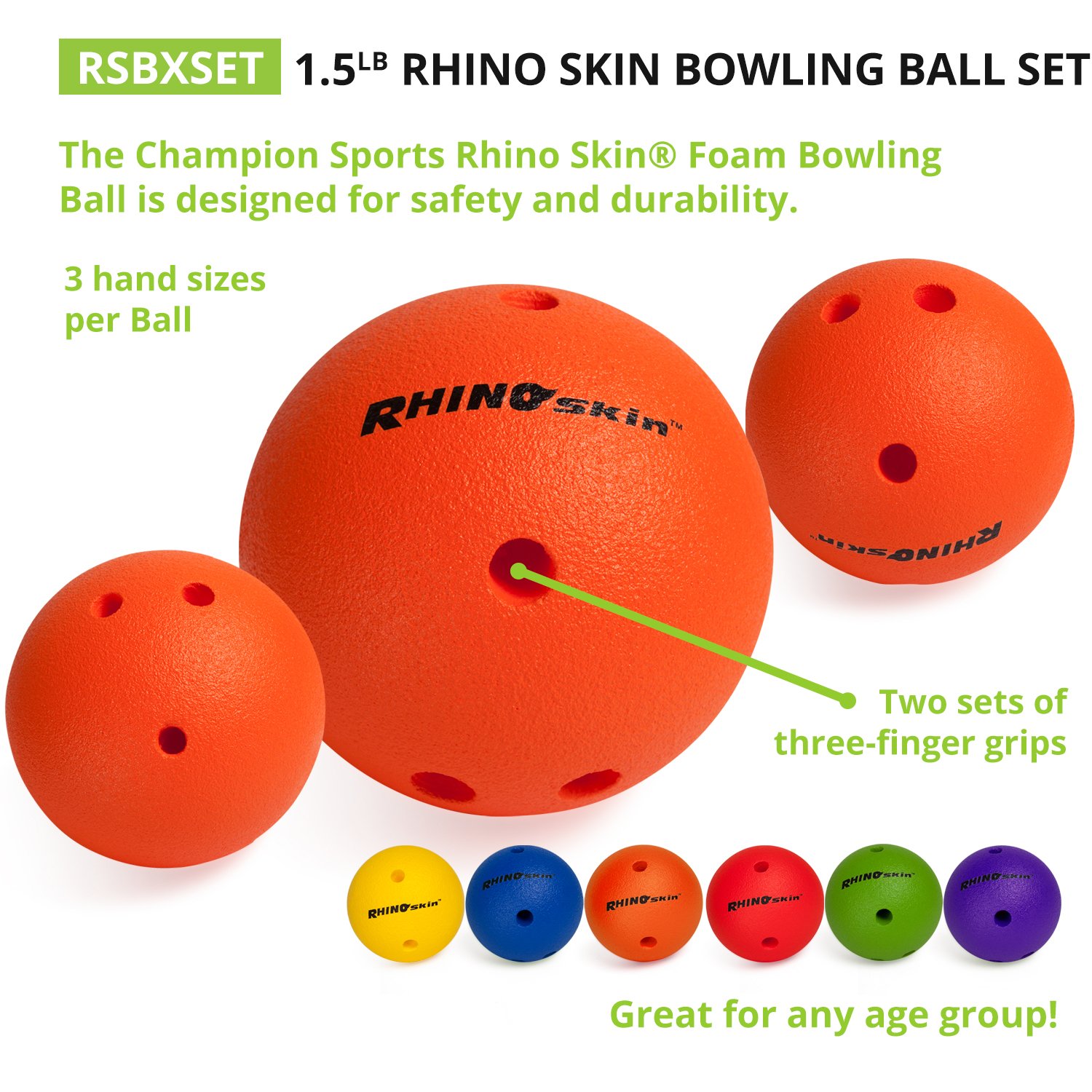 Champion Sports Foam Bowling Ball for Kids - Soft Rhino Skin Texture, Lightweight 1.5 Lb - Perfect for Indoor/Outdoor Play, Birthday Parties & Family Game Nights