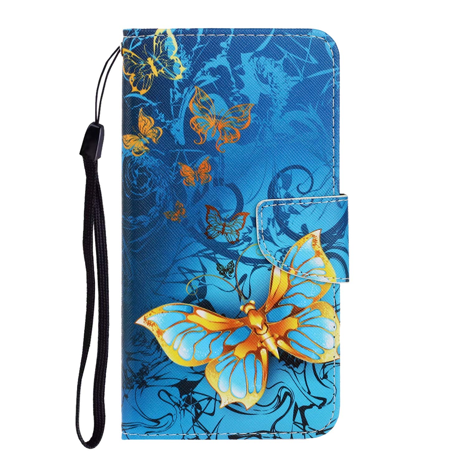 OnePlus 8 Pro Case - Premium Magnetic Leather Wallet Cover with Credit Card Holder | Stylish & Protective Shell | Anti-Scratch Design | Golden Butterfly Pattern | Perfect for Business, Travel & Daily Use