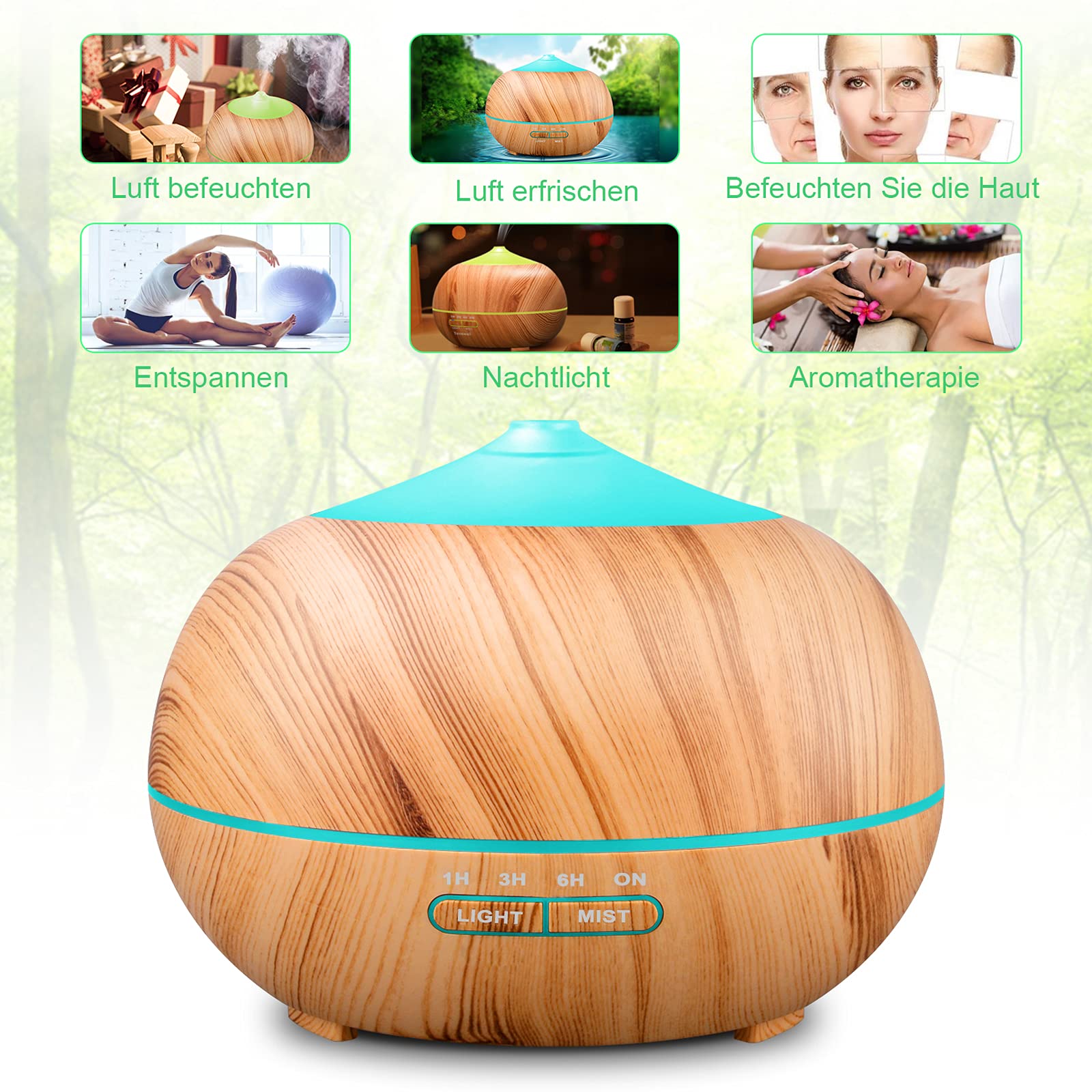400ml Airymium Ultrasonic Essential Oil Humidifier & Aroma Diffuser - Wood Grain Design with LED Light & Timer for Bedroom, Home Office, Yoga Studio | Perfect for Aromatherapy, Relaxation & Air Moisturizing