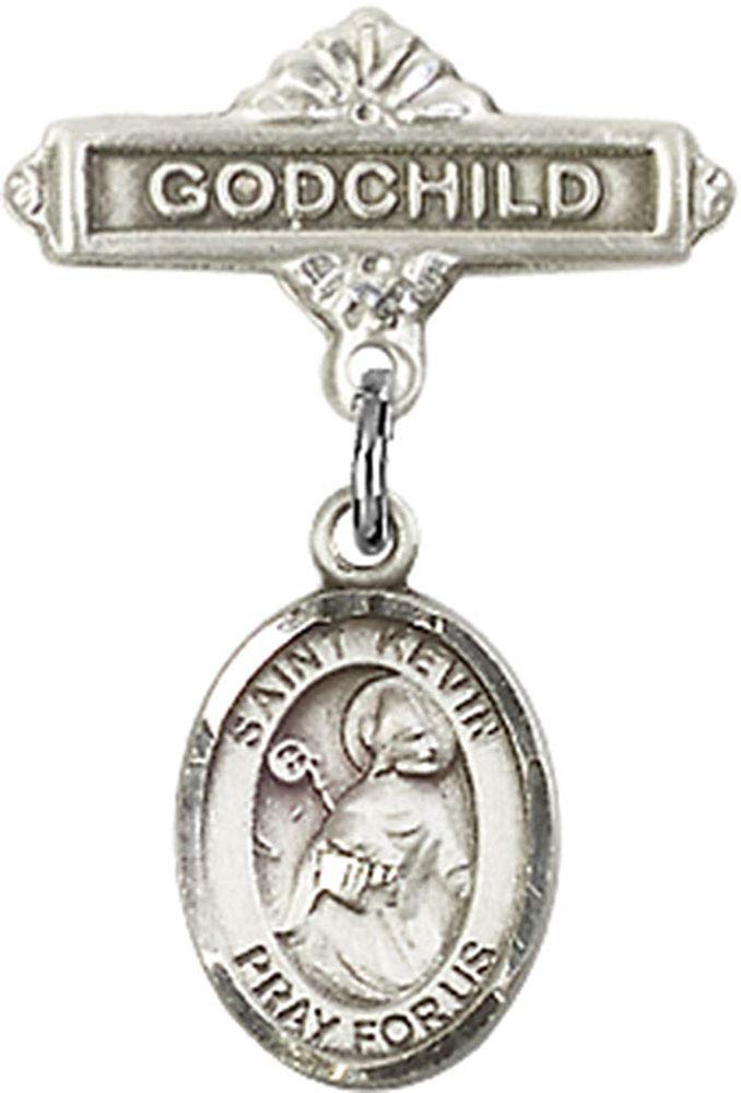 Sterling Silver Baby Badge with St. Kevin Charm & Godchild Pin - Handmade in USA - Perfect for Christening Gifts, Baptism Keepsakes & Baby Blessing Ceremonies