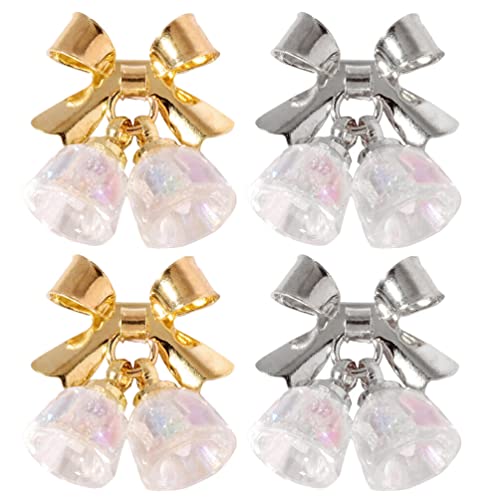 OSALADI 4Pcs Christmas Nail Studs - Xmas Nail Art Accessories with Bow & Bell Designs for Women | Salon Nail Beads Jewelry Supplies | Perfect for Holiday Parties & Nail Art Decorations