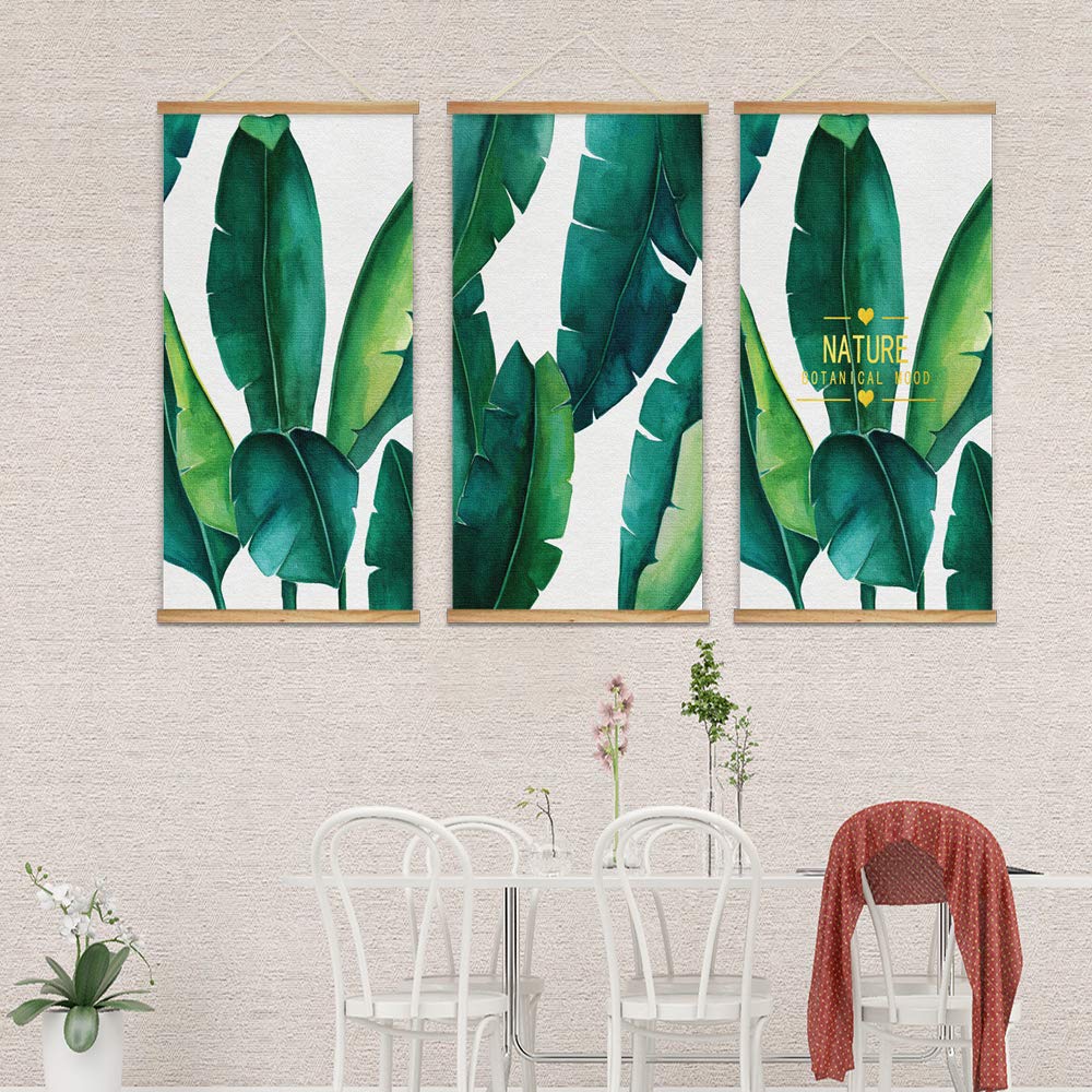 Wall26 Framed Green Plants Wall Art - 3 Panel Canvas Prints 18x36 Inch Ready to Hang - Botanical Home Decor for Living Room, Bedroom & Office