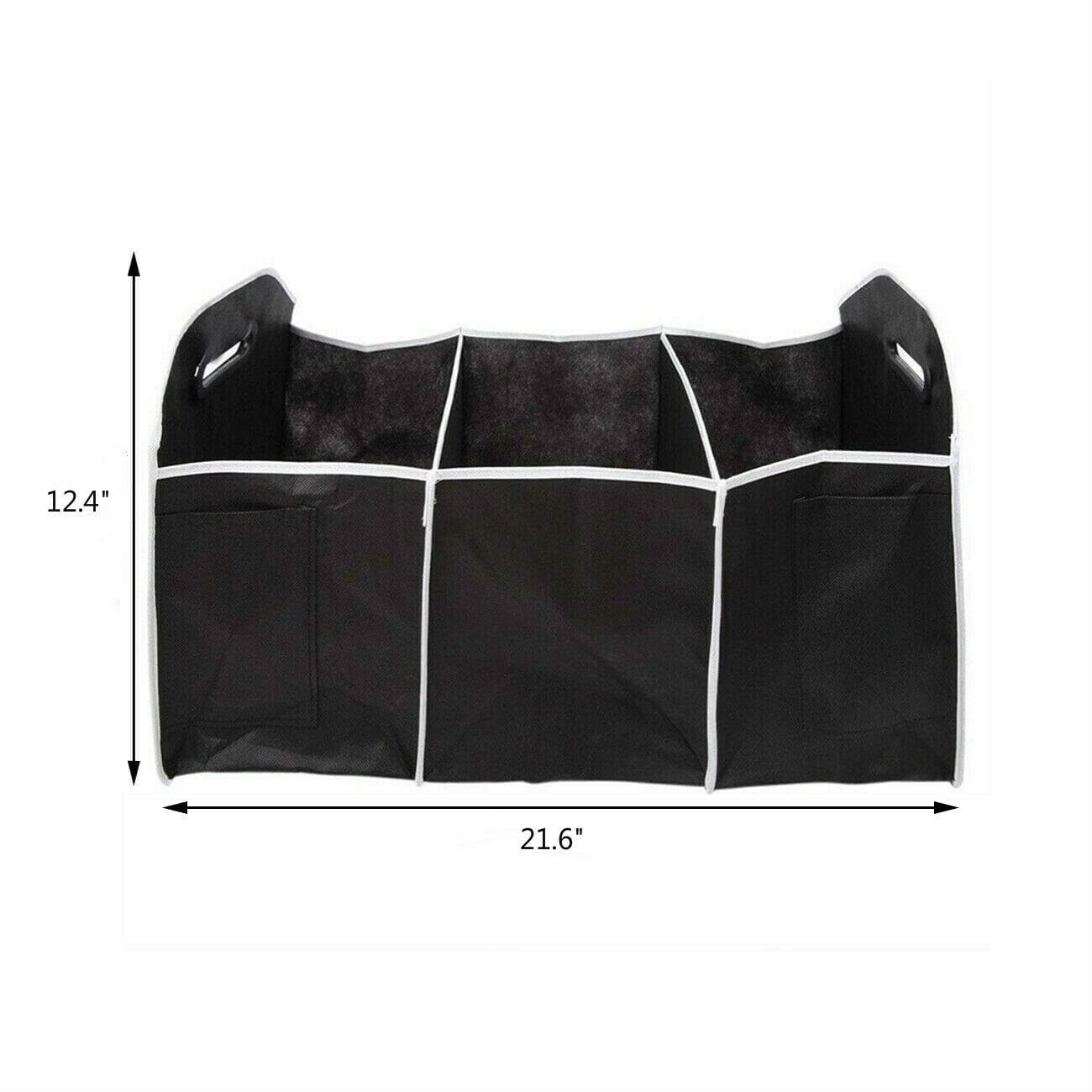 Black Foldable Extra Large Trunk Organizer with 3 Compartments - Portable Car Storage Holder for SUV, Groceries & Travel Essentials | Perfect for Road Trips, Shopping & Vehicle Organization