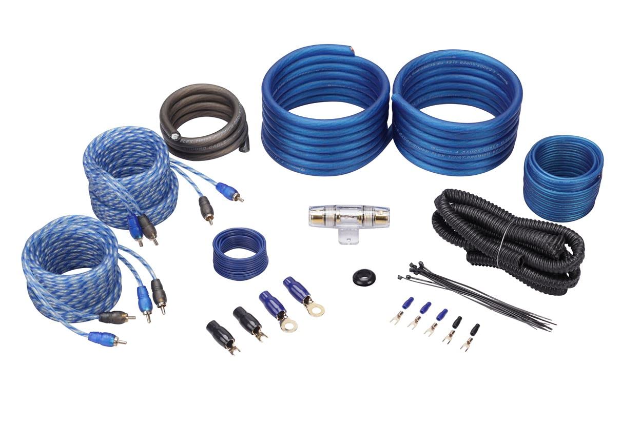 Power Acoustik RE4-2000D 2000W 4-Channel Car Audio Amplifier with Rockville RWK42 4 Gauge Amp Wiring Kit - High Power Car Stereo System for Trucks, SUVs and Custom Car Audio Installations