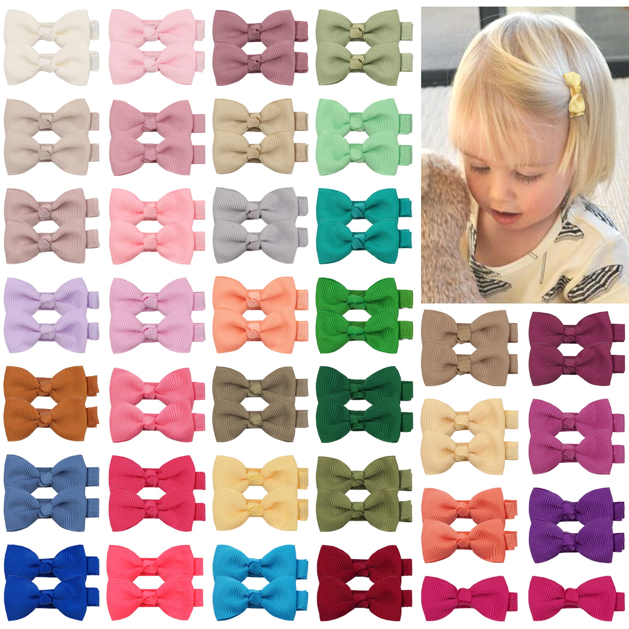 **70PCS CLLOT Baby Hair Clips for Girls - 2 Inch Tiny Alligator Clips with Fully Lined Bows, Soft Hair Pins for Infants & Toddlers (35 Pairs) - Perfect for Daily Wear, Parties, and Photo Shoots**