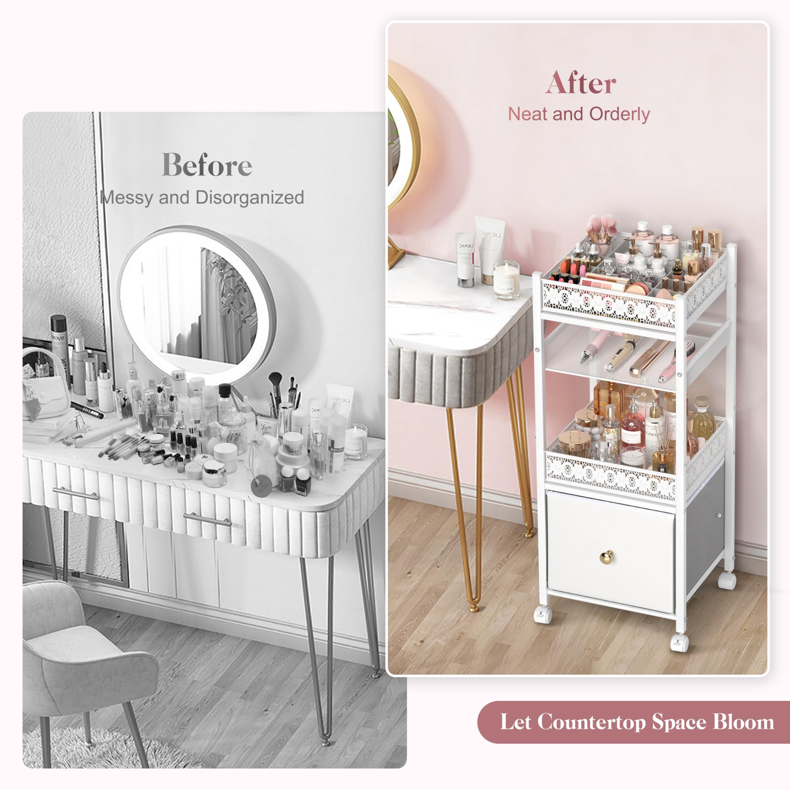 Large Makeup Organizer with Drawers - Cosmetic Storage & Skincare Organizer for Vanity - Beauty Holder Cart for Makeup, Hair Tools & Bathroom Essentials | Perfect for Bedroom Dresser, Bathroom Counter & Salon Organization