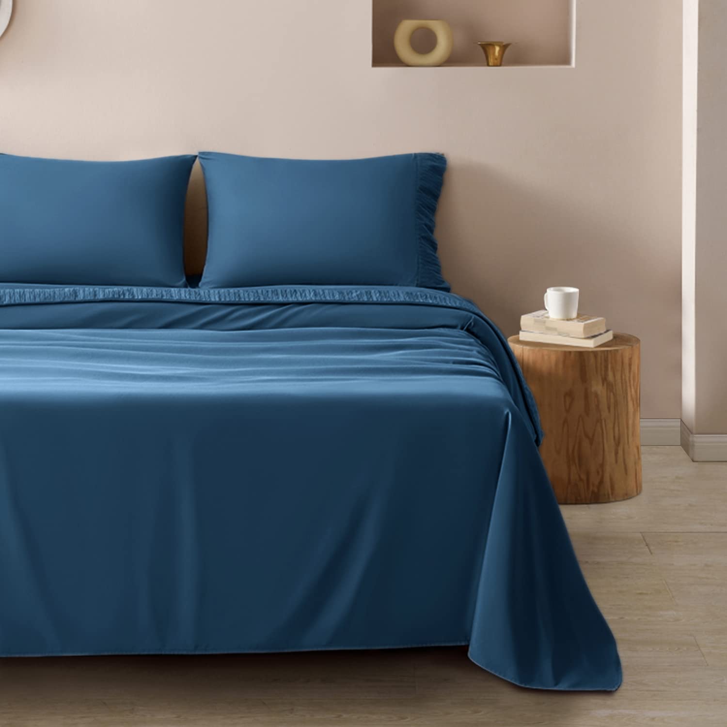 Premium 1800 Thread Count SONORO KATE Bed Sheet Set - Ultra Soft Cooling Microfiber Bedding with Pillowcases (4-Piece, California King, Navy Blue) for Luxury Hotel-Style Comfort at Home