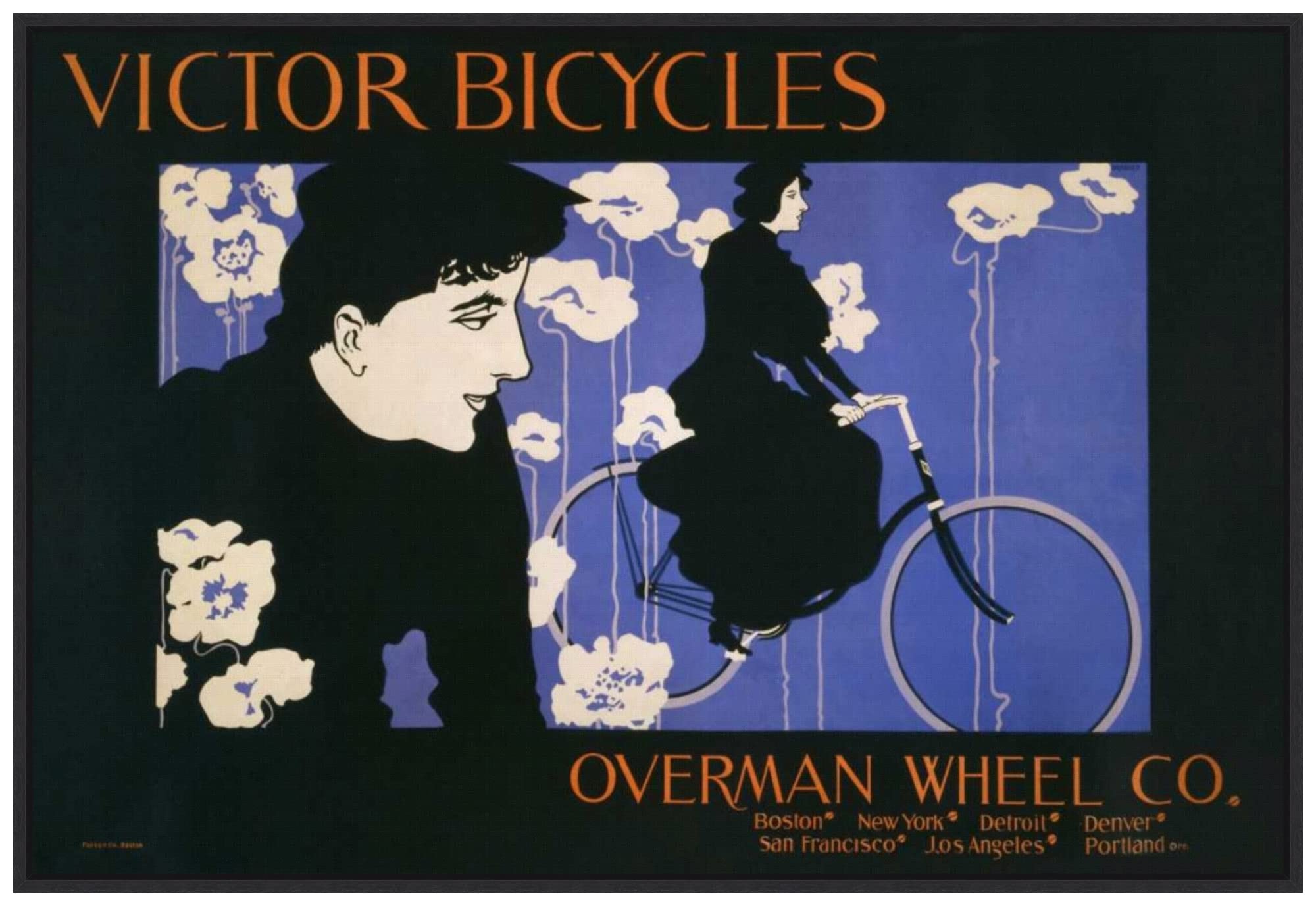 Amanti Art Framed Canvas Wall Art - Victor Bicycles Horizontal Print by William Henry Bradley (33