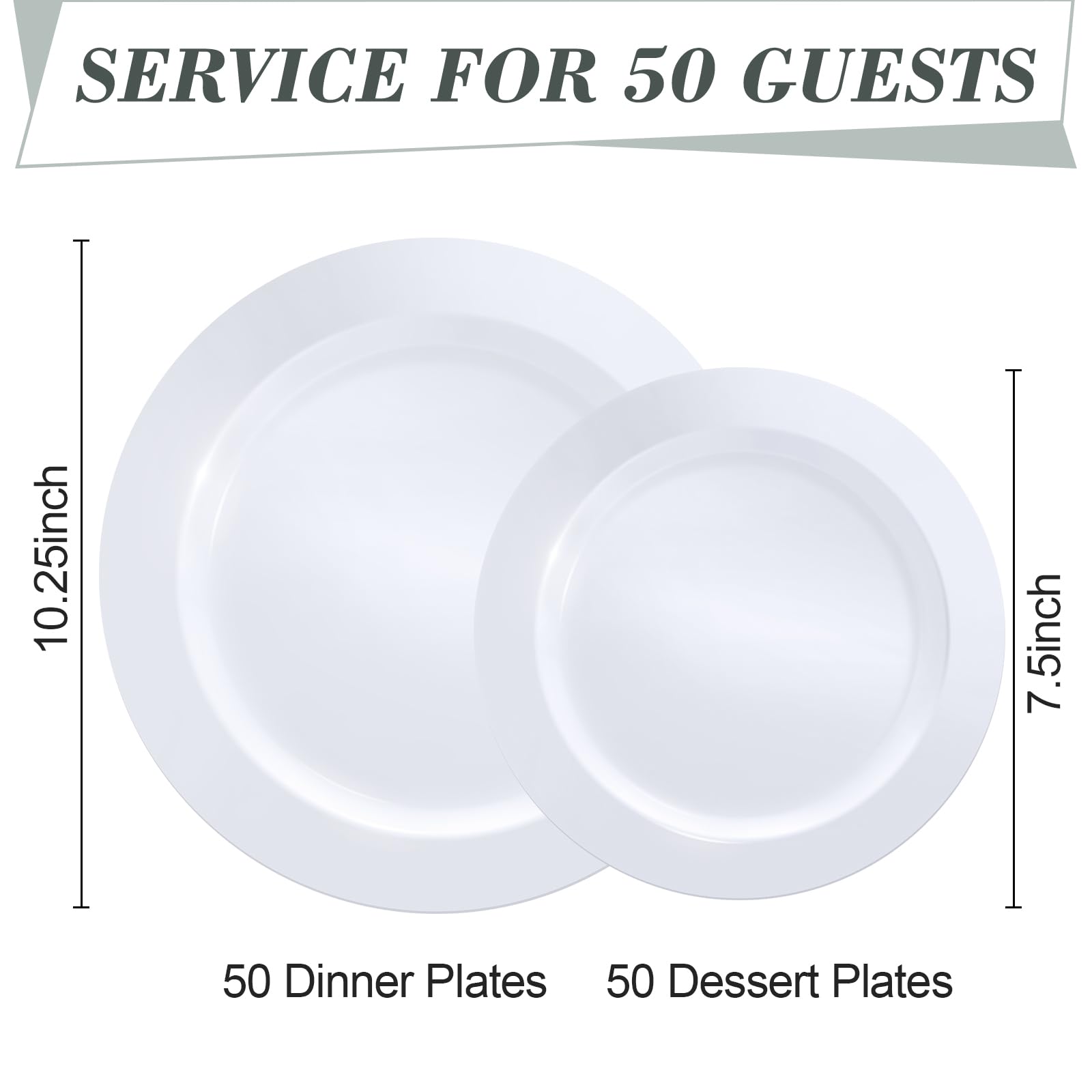 100-Pack White Disposable Plastic Plates Set - 50 Dinner Plates (10.25